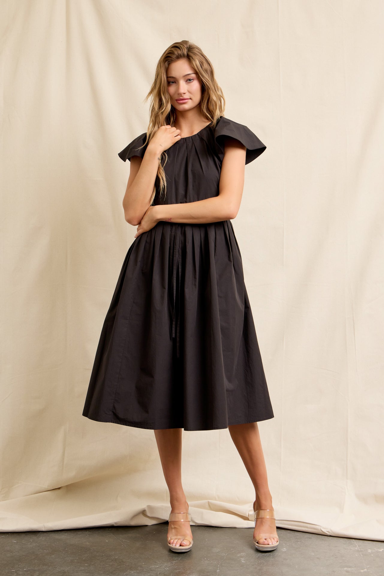 Pleated Breeze Cotton Midi Dress