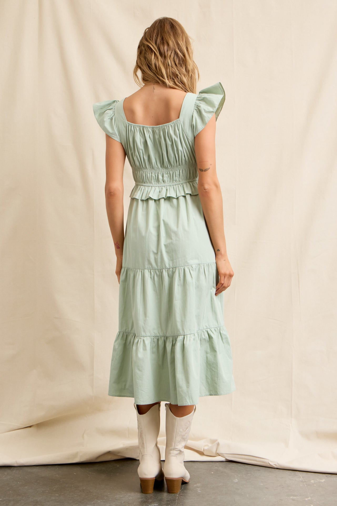 Bow & Flow Cotton Tiered Midi Dress Dark Navy / Large Bow & Flow Cotton Tiered Midi Dress Dark Navy / Large