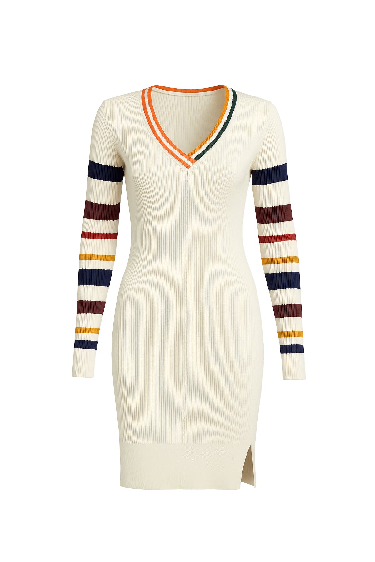 Hailee Knit V-neck Dress With Long Stripe Slvs