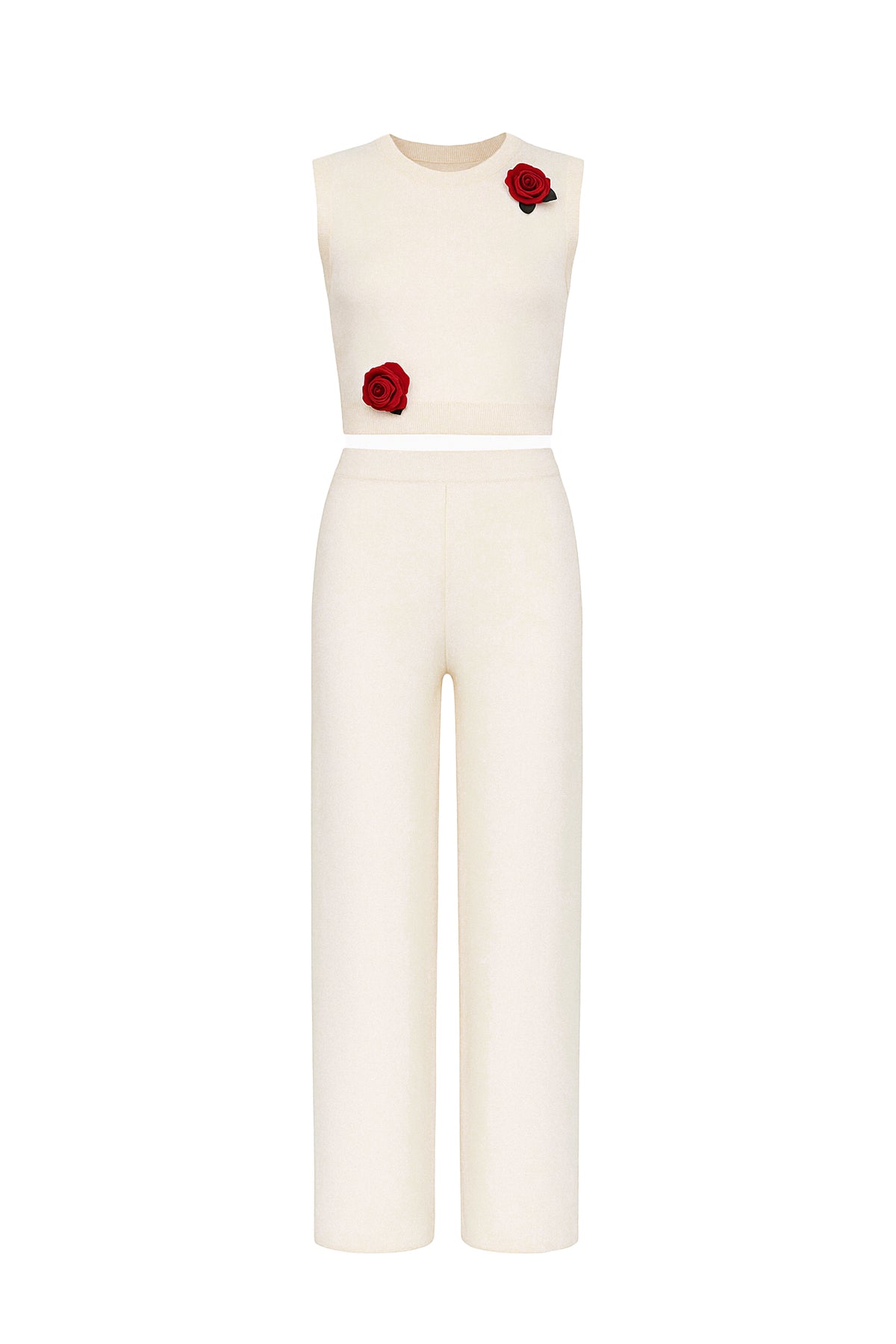 Pretty in Knit Sleeveless Top with Rosettes and Pants Set