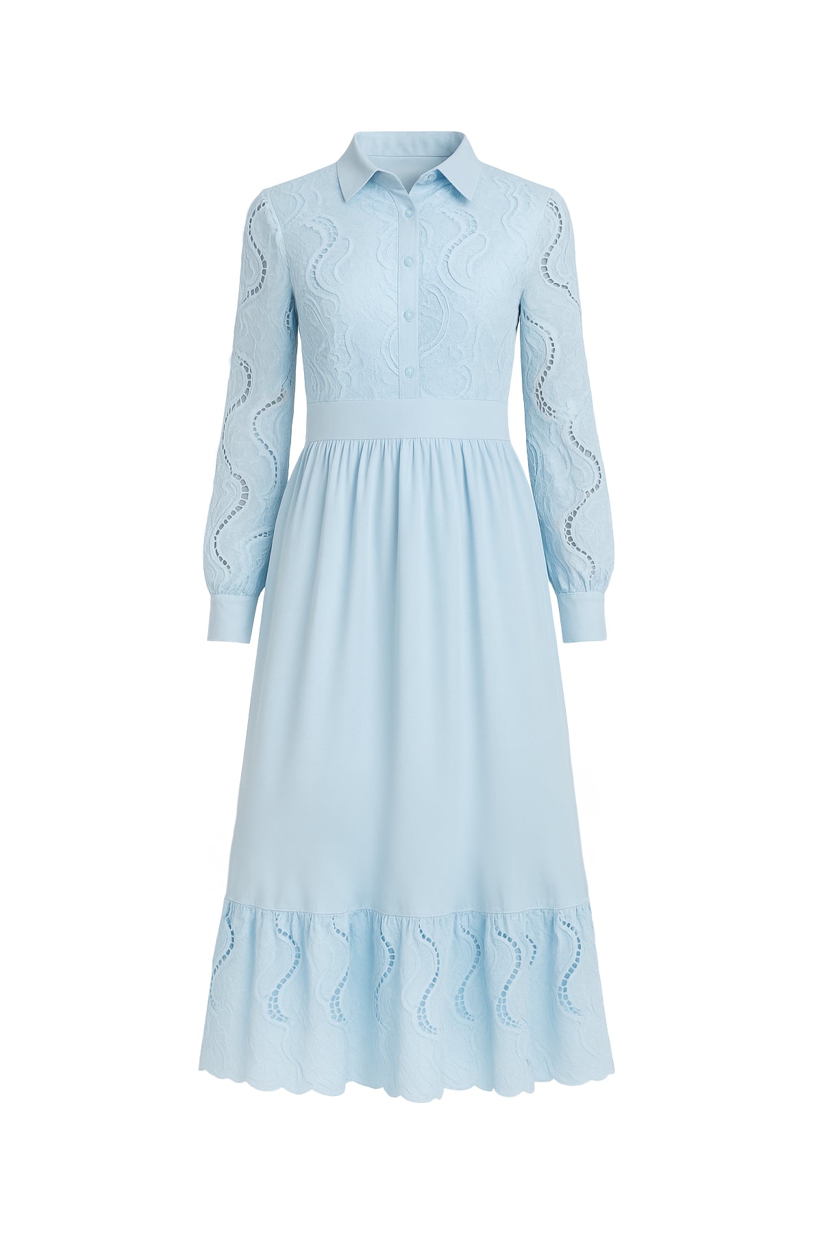 Woven Lace Tiered Shirt Dress