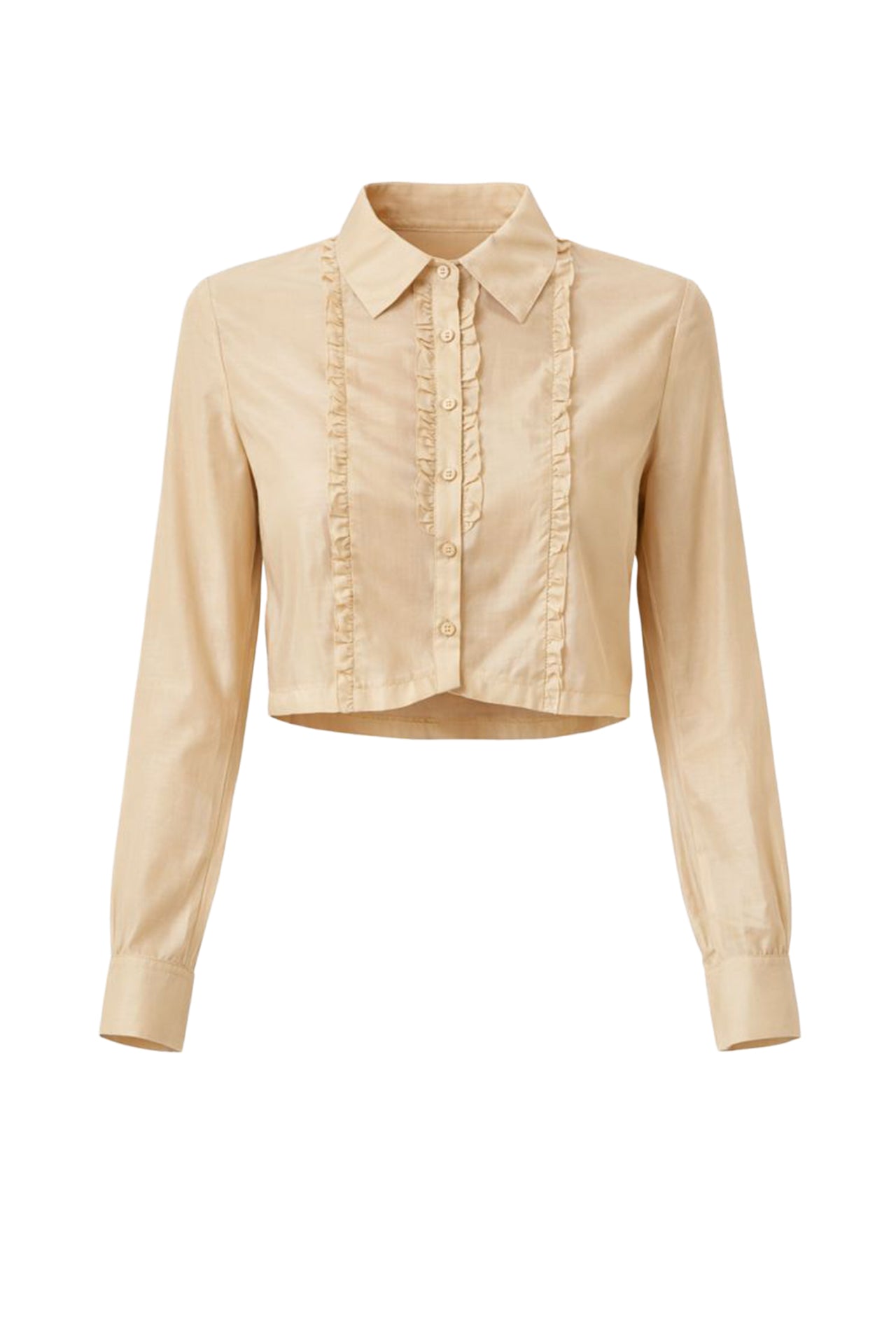 Woven Sheer Tuxedo Shirt With Ruffles
