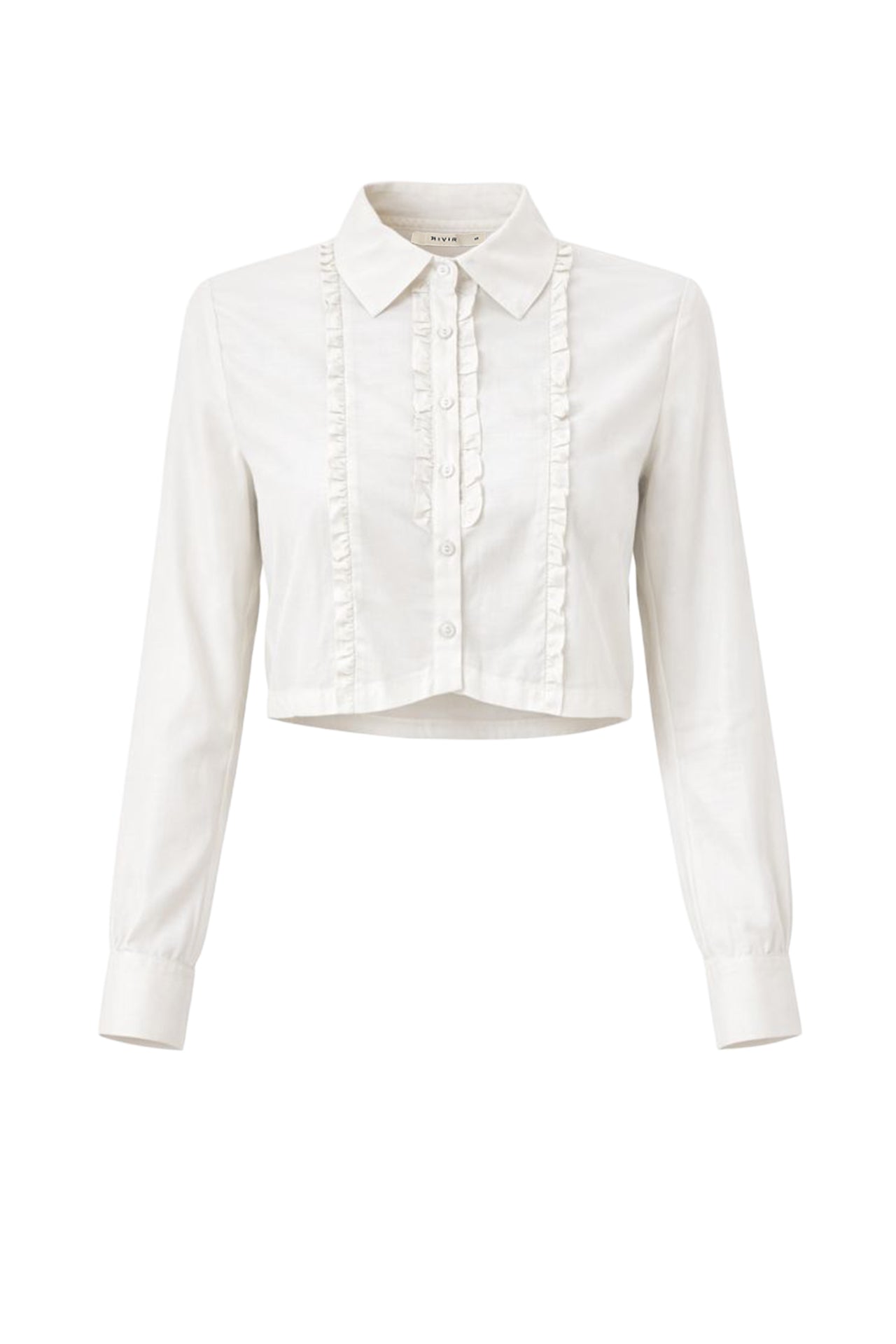 Woven Sheer Tuxedo Shirt With Ruffles