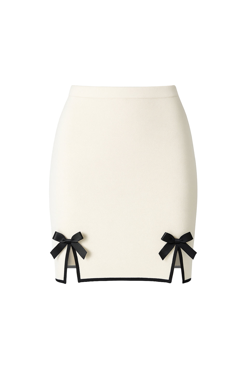 Lady Of Mine Knit Mini Skirt With Satin Bows & Slit