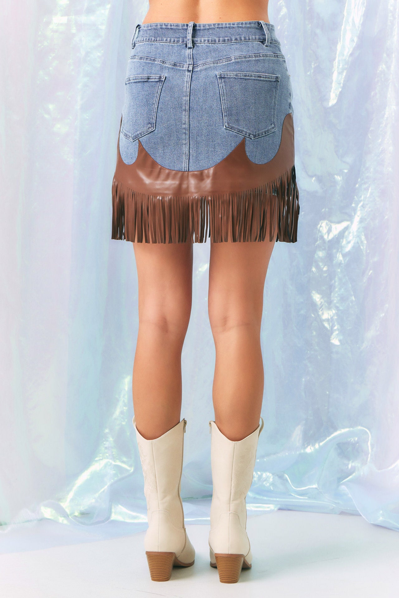 On the List Denim Mini Skirt With Fringe