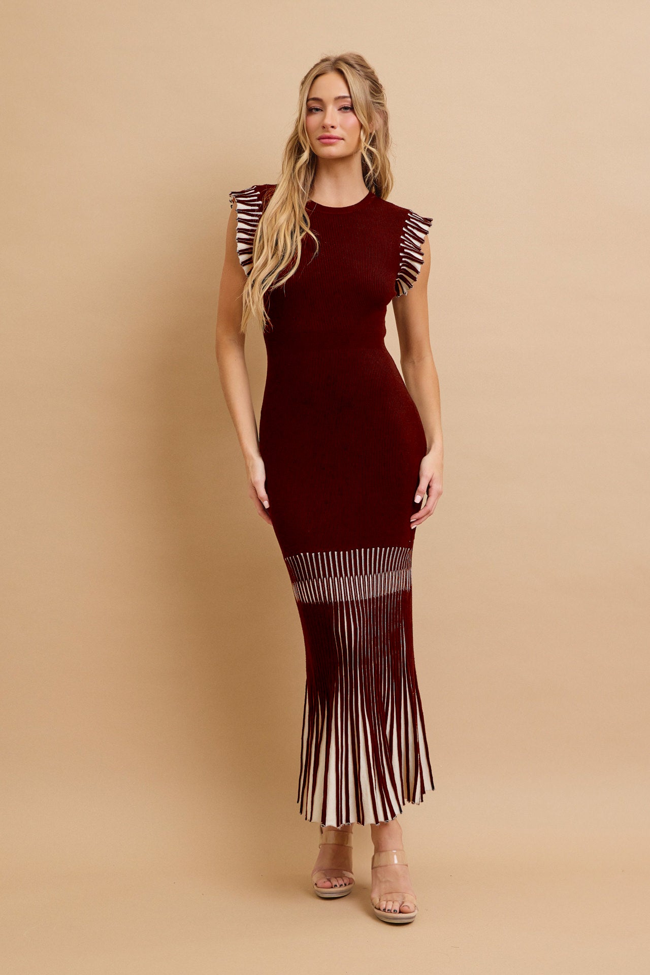Karena Knit Midi Dress With Contrast Pleated Skirt