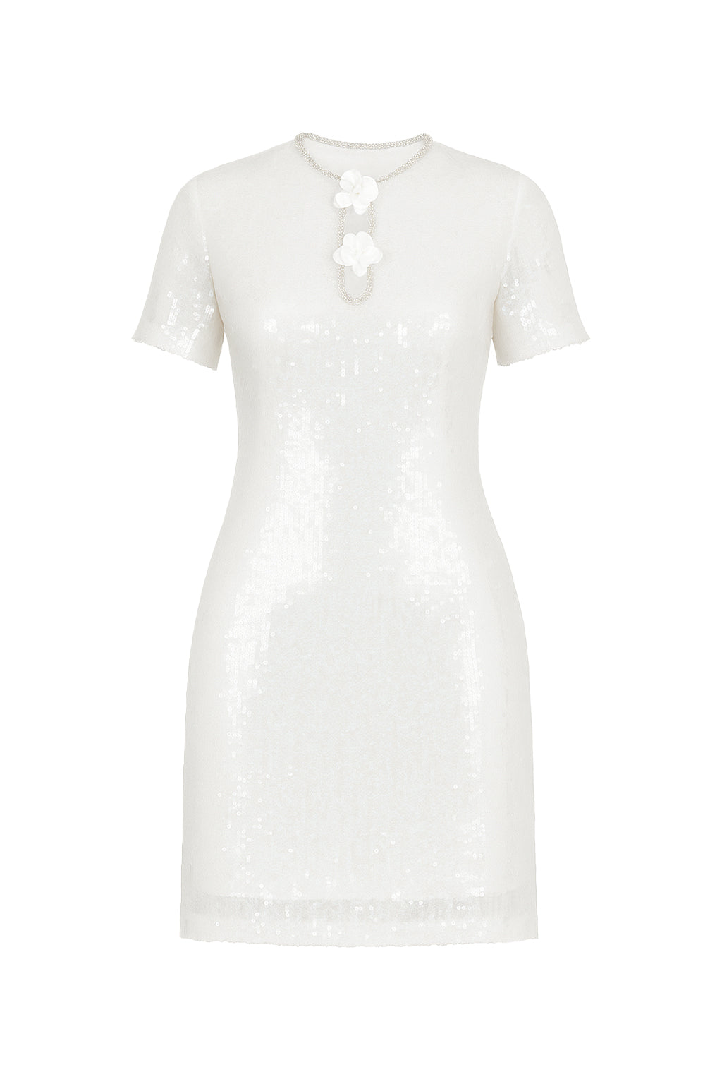 Loretta Sequin Short Sleeve Mini Dress with Flower Trim