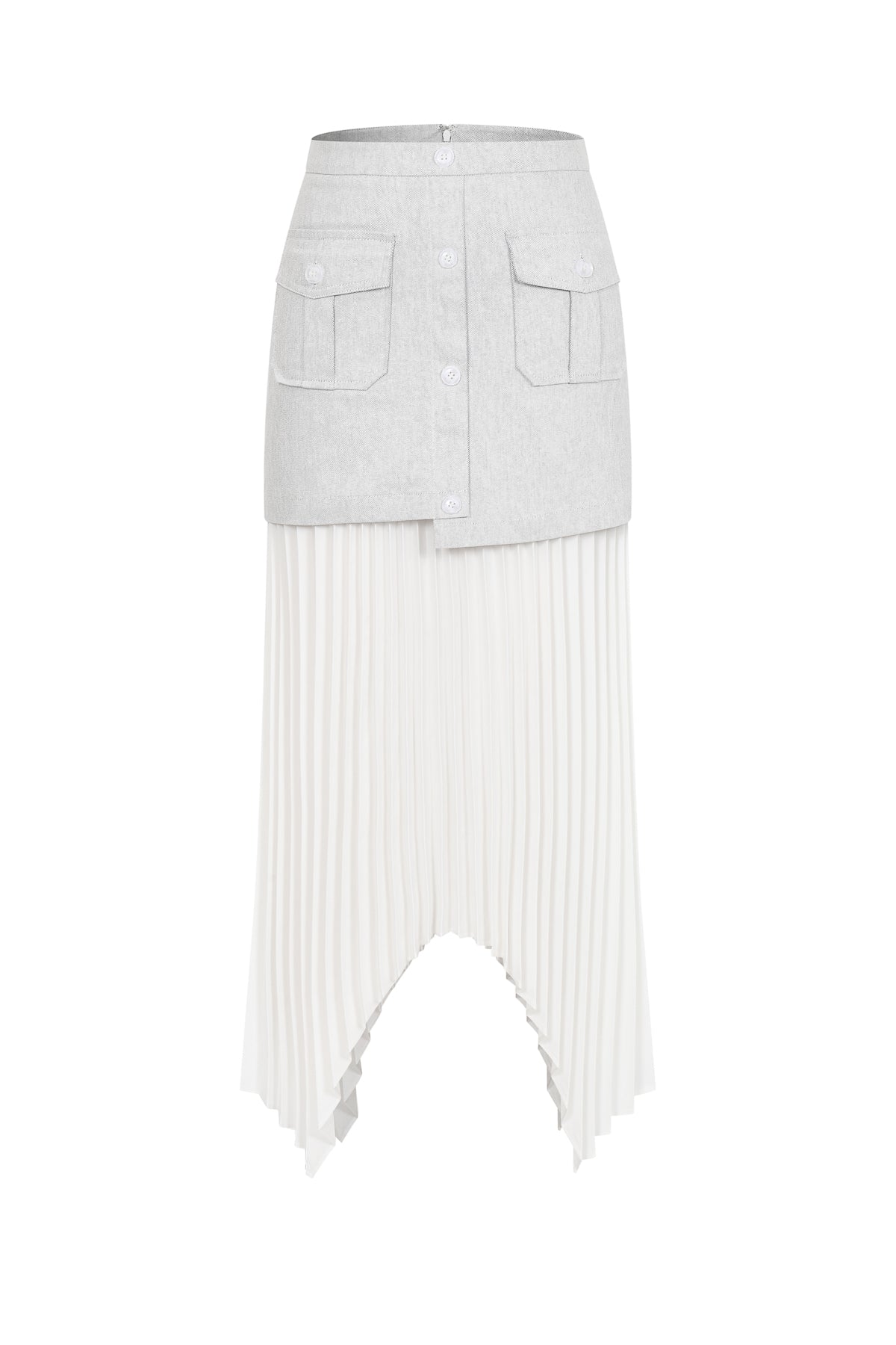 Day Trip Woven Button Down Asymmetrical Hem Pleated Skirt