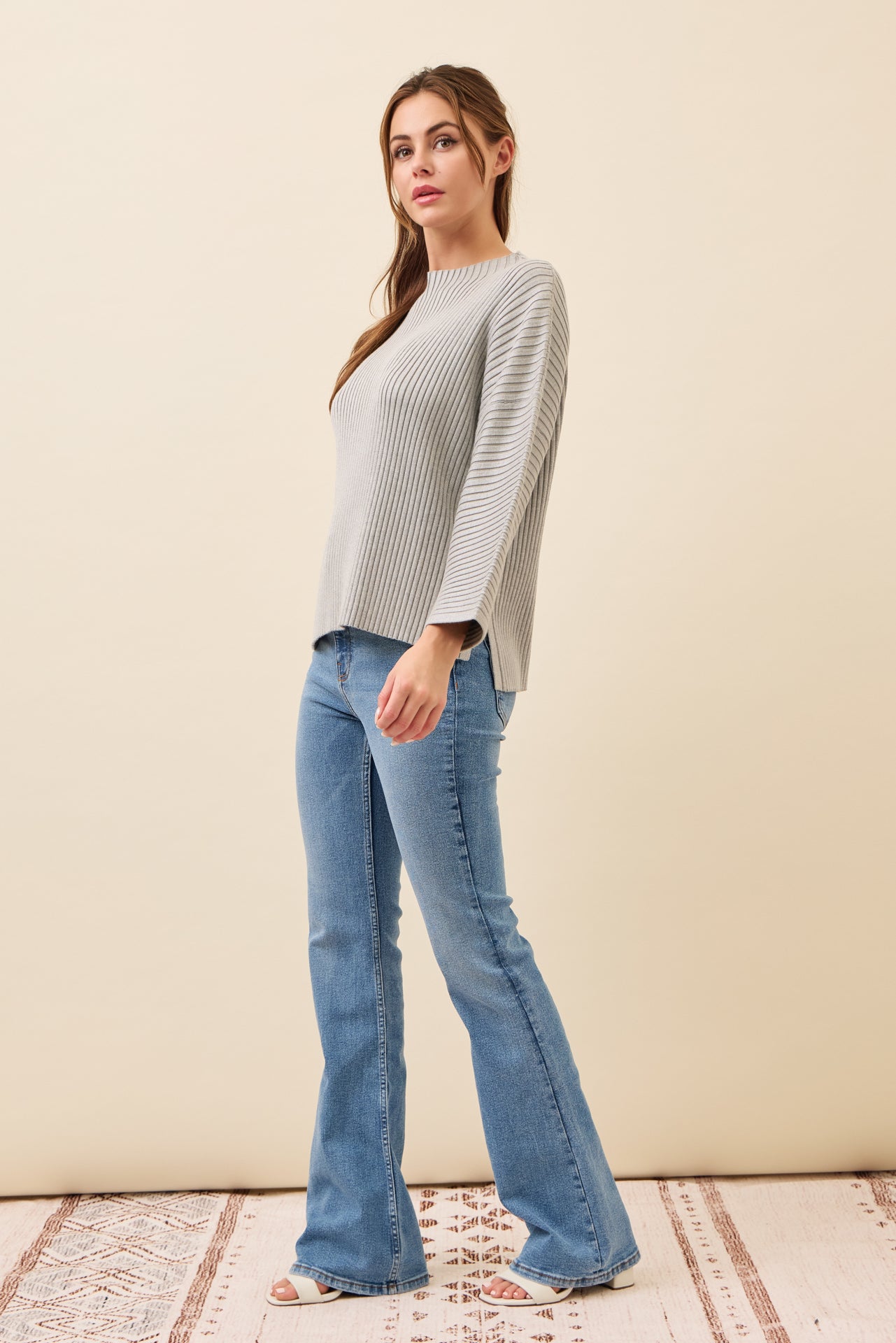 All Day Long Rib Knit Kimono Sleeve Top