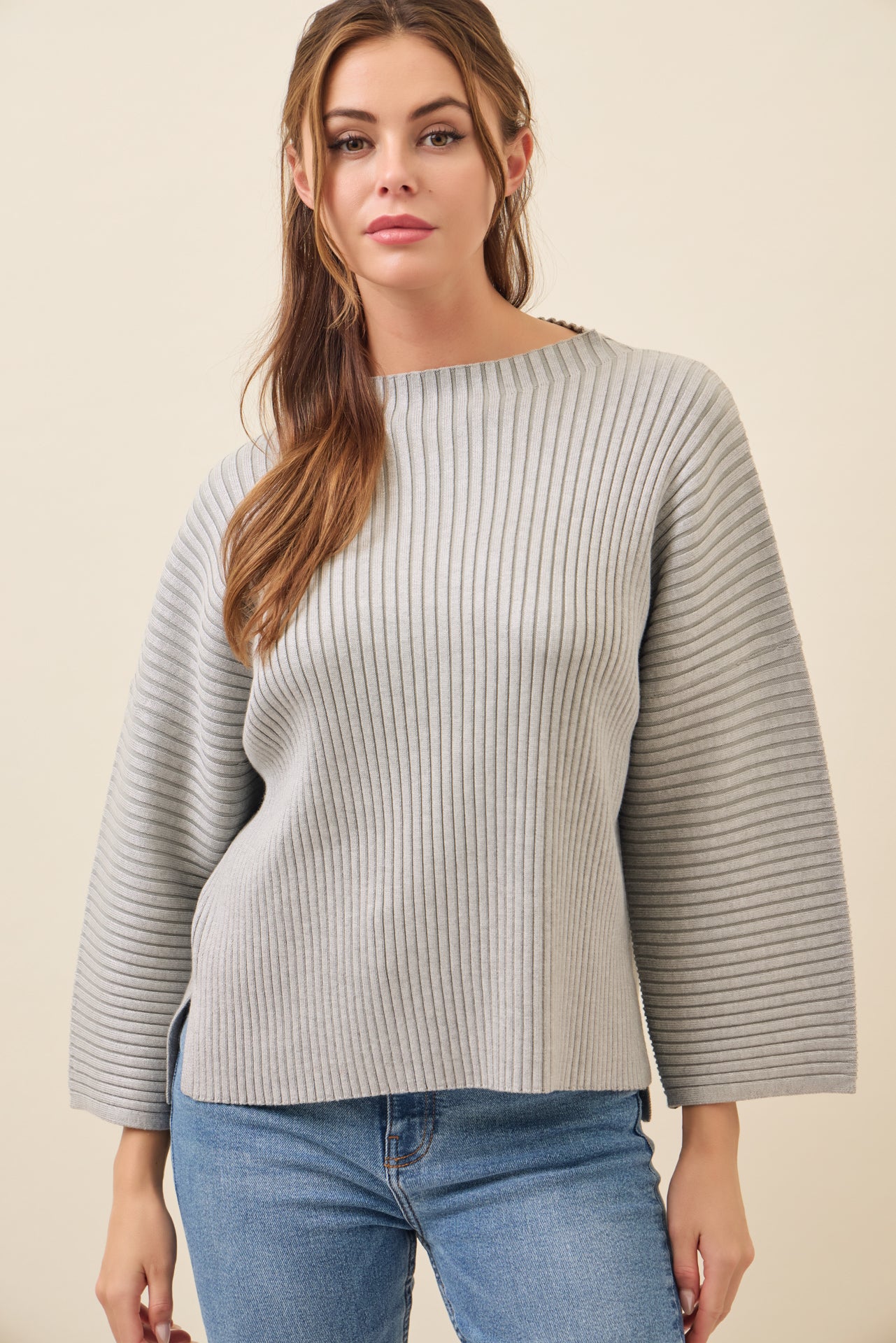 All Day Long Rib Knit Kimono Sleeve Top