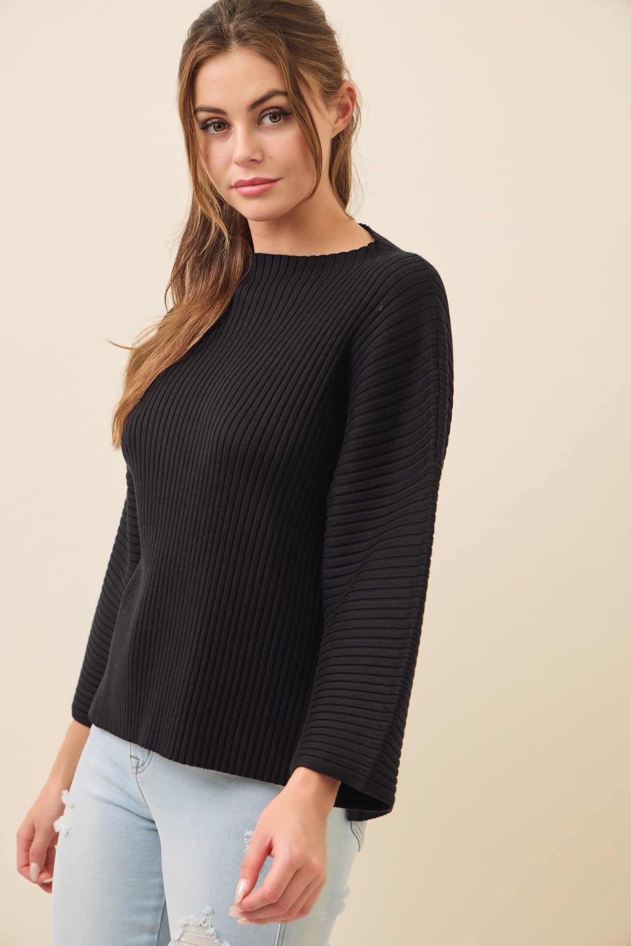 All Day Long Rib Knit Kimono Sleeve Top