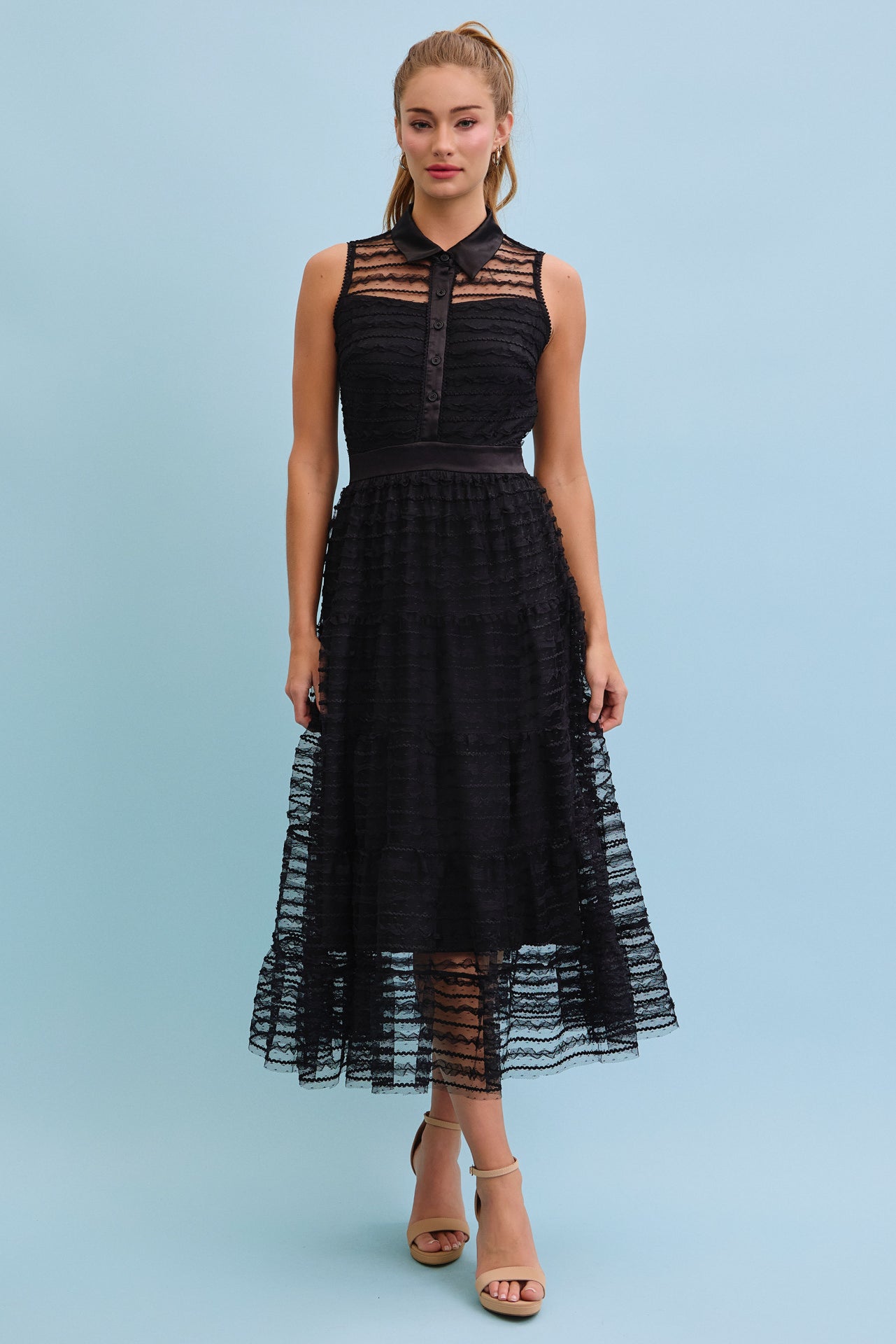 Make Me Sway Lace Slvls Midi Dress With Collar