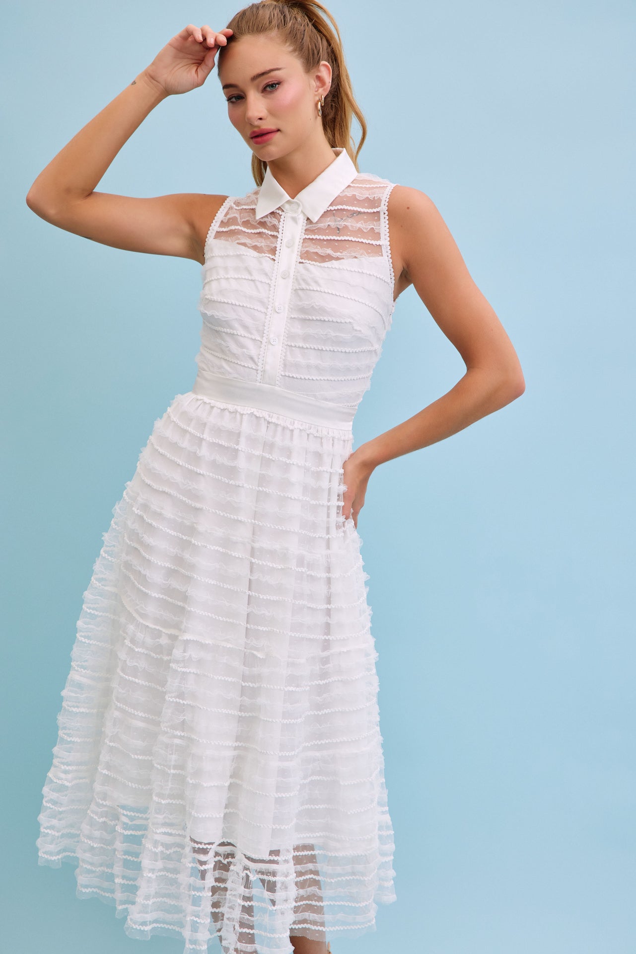 Make Me Sway Lace Slvls Midi Dress With Collar