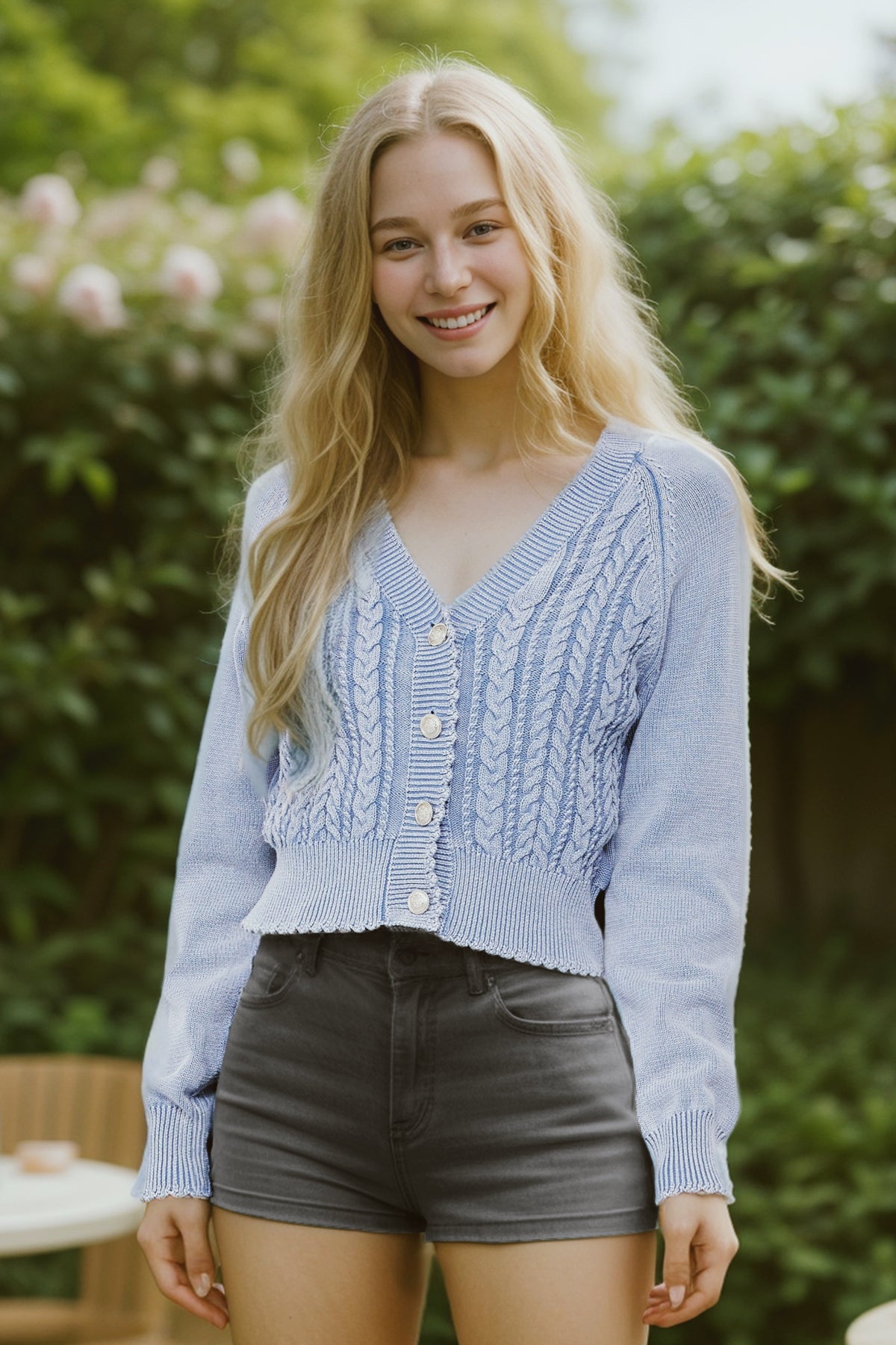 Washed Knit Cable Knit Cardigan