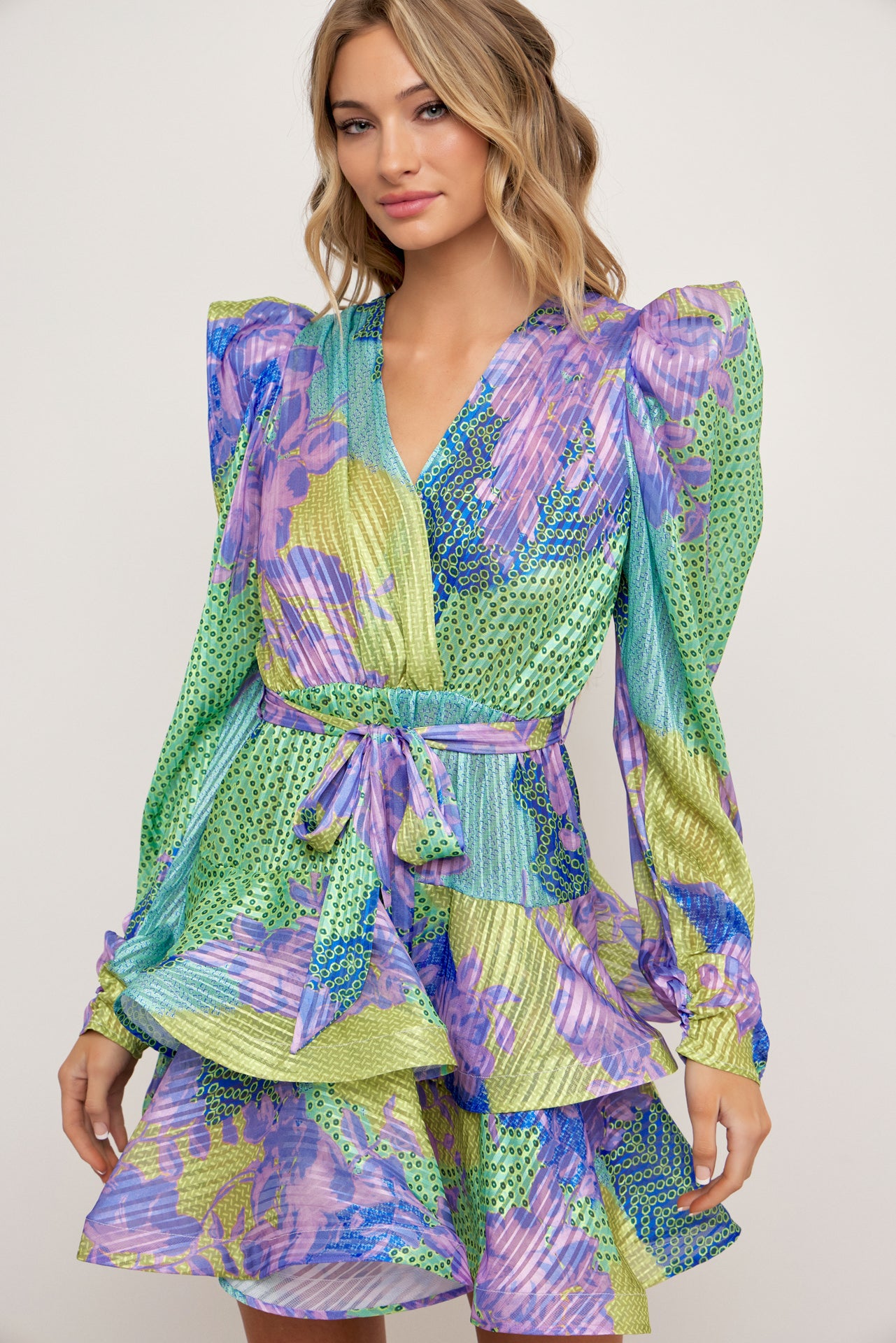 Megan Tiered Flare Dress With Puff Sleeve