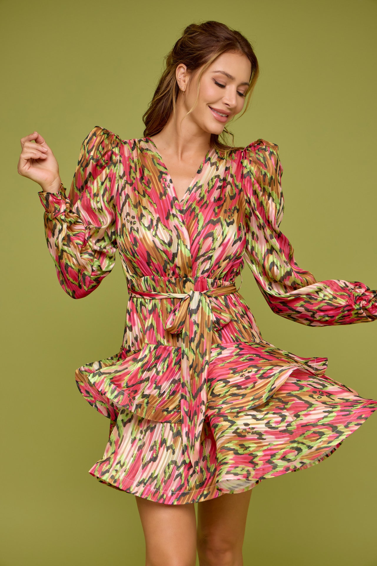 Naila Tiered Flare Dress With Puff Sleeve