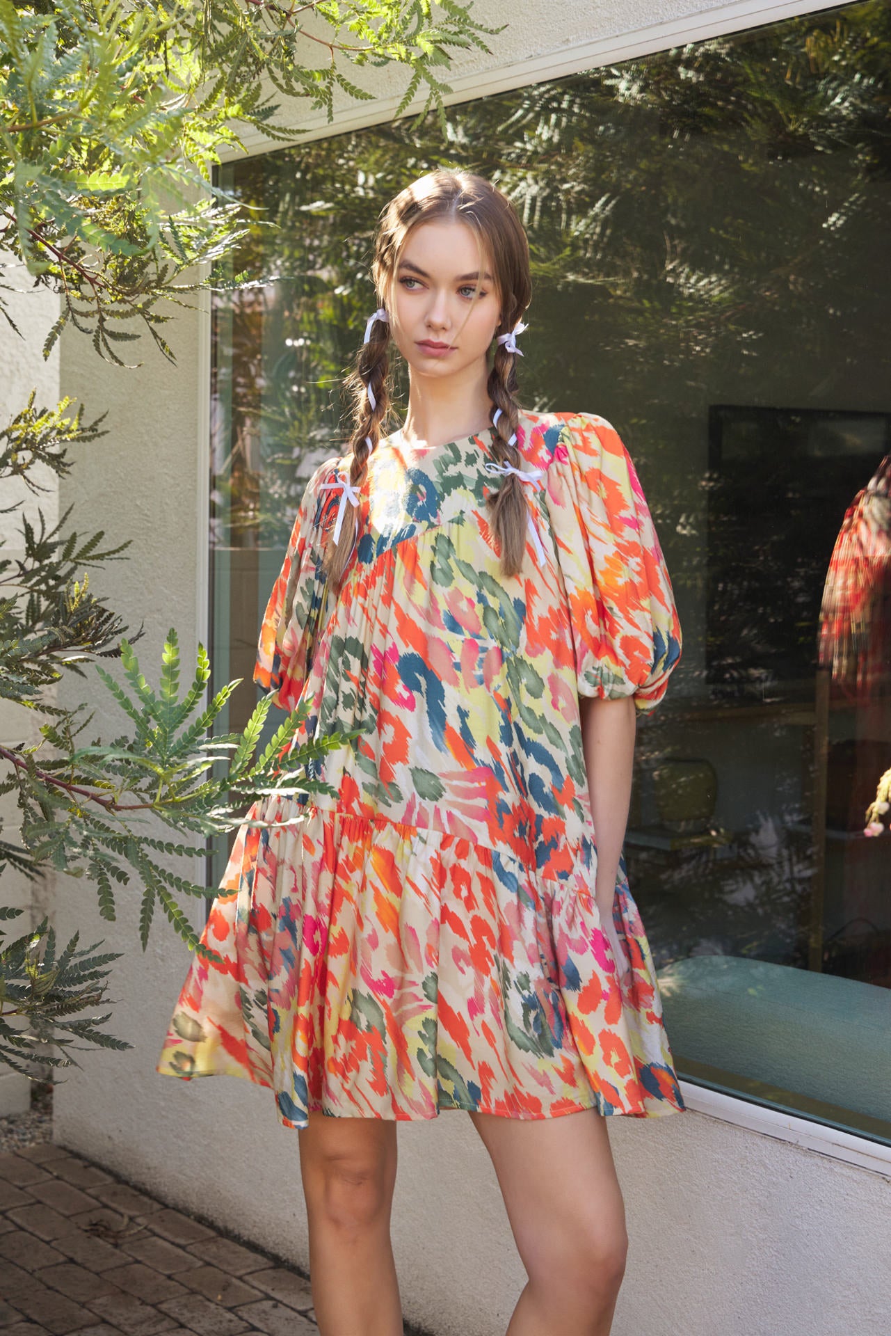 Audrey Tiered Mini Dress With Puff Sleeve