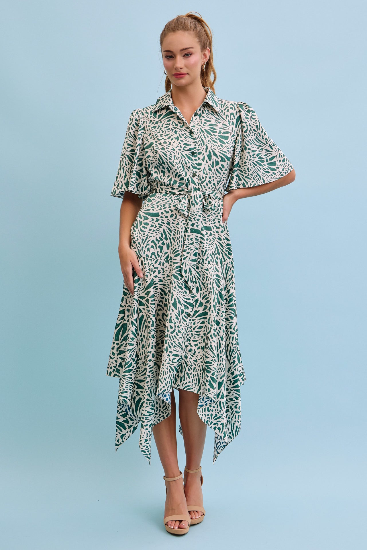 Celestial Bloom Front Tie Midi Dress