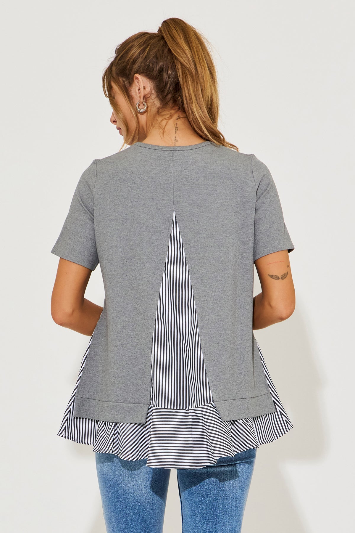 Penelope Short Sleeve Top With Stripe Contrast