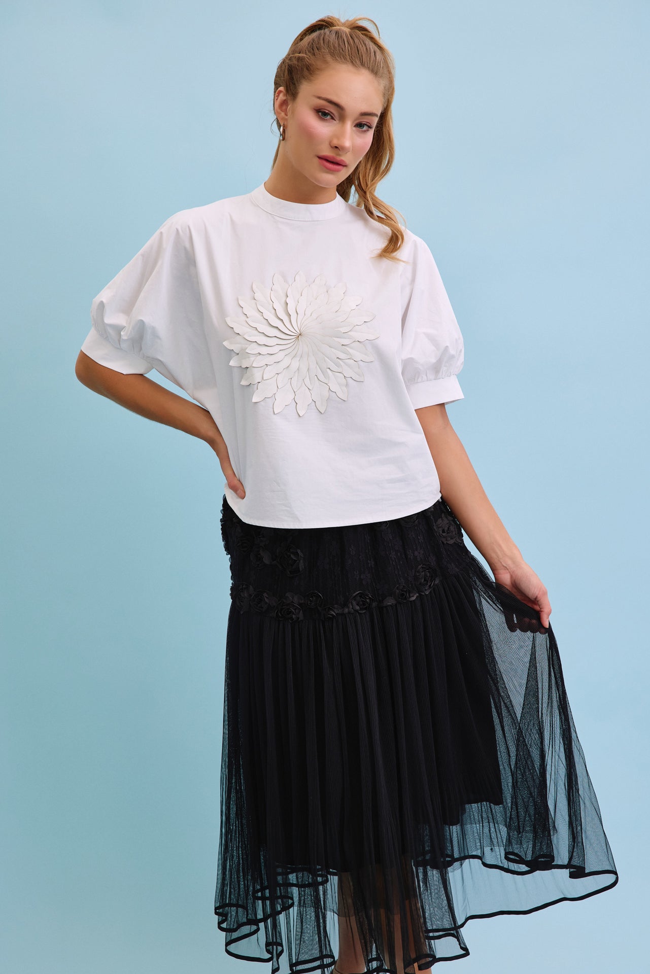 Aurielle Woven Short Sleeve With Pu Patch