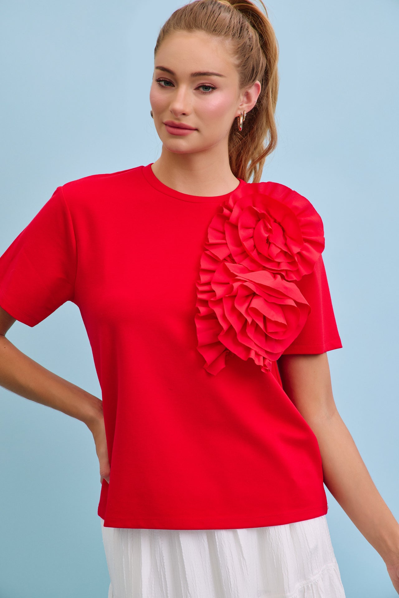 Bright Bloom Big Flower Short Sleeve Top