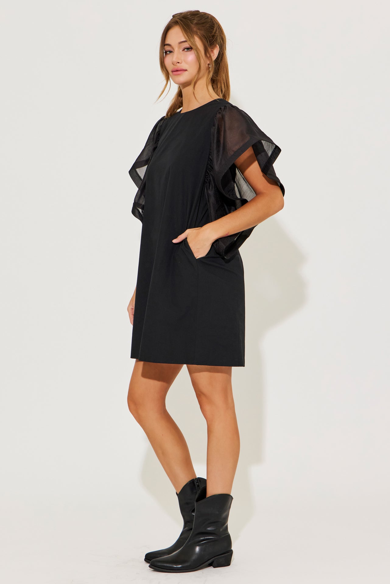 Airy Elegance Woven Oversized Sleeve Dress
