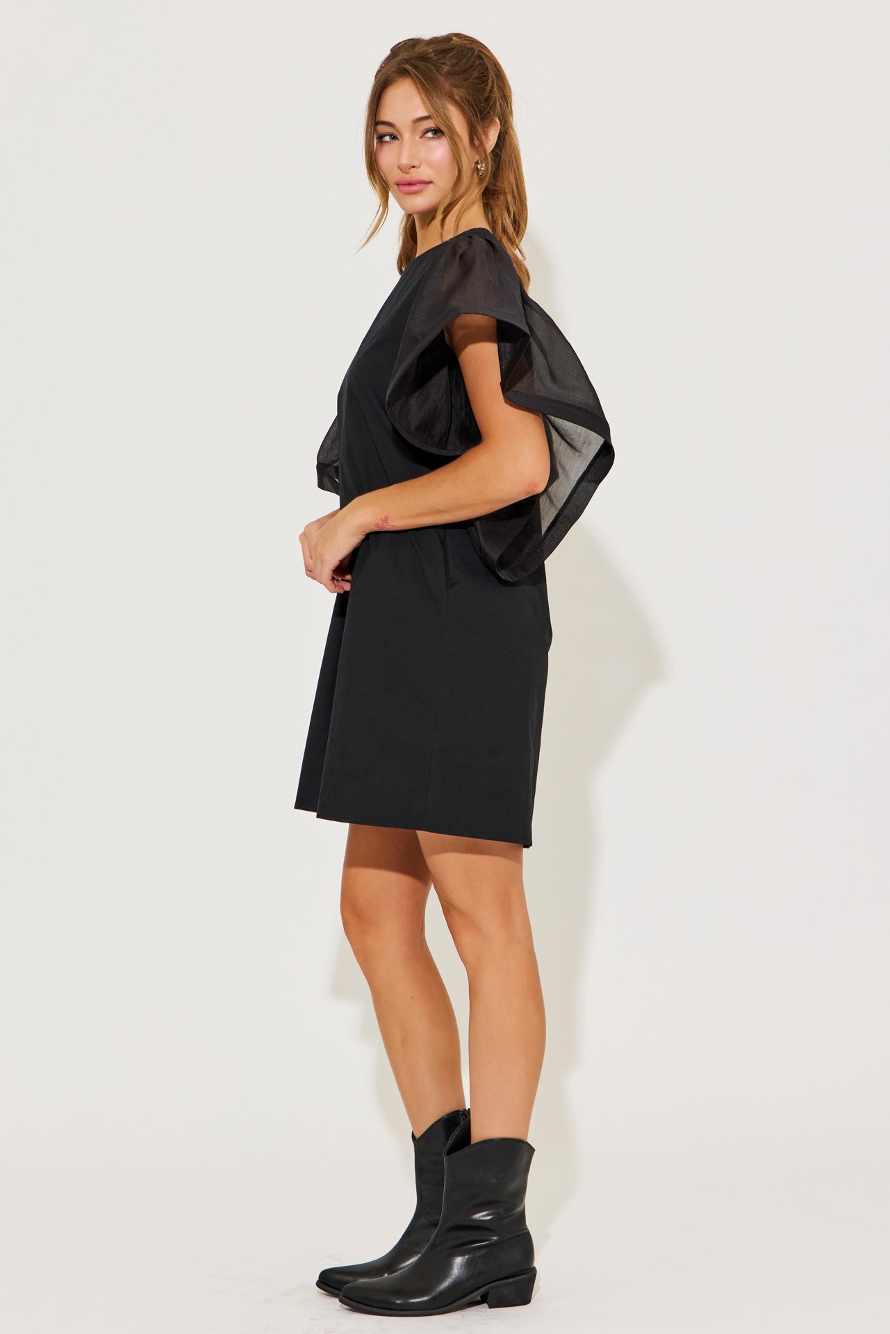 Airy Elegance Woven Oversized Sleeve Dress