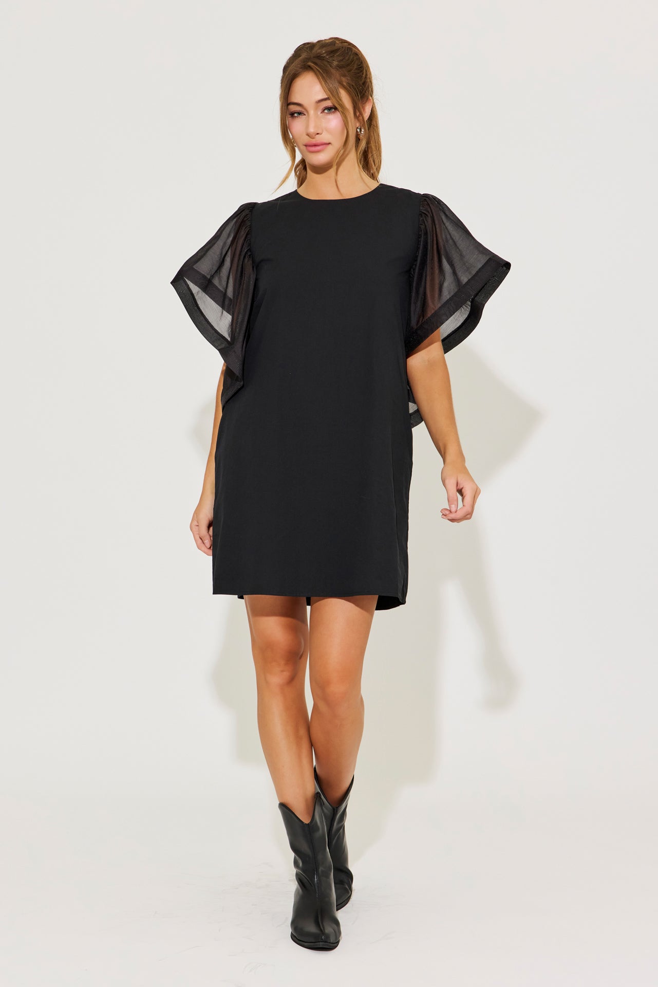 Airy Elegance Woven Oversized Sleeve Dress