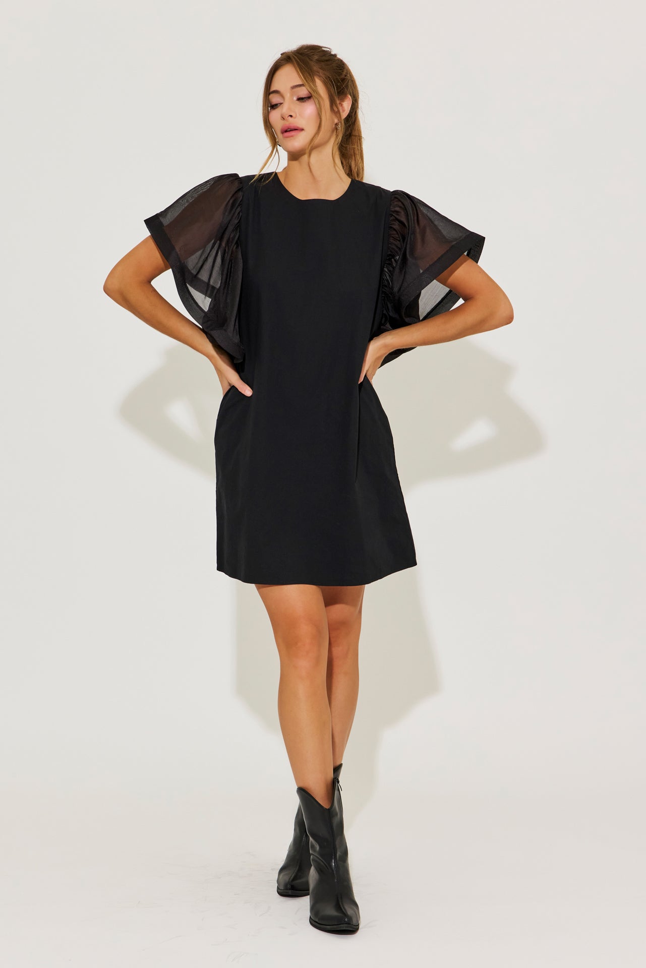 Airy Elegance Woven Oversized Sleeve Dress