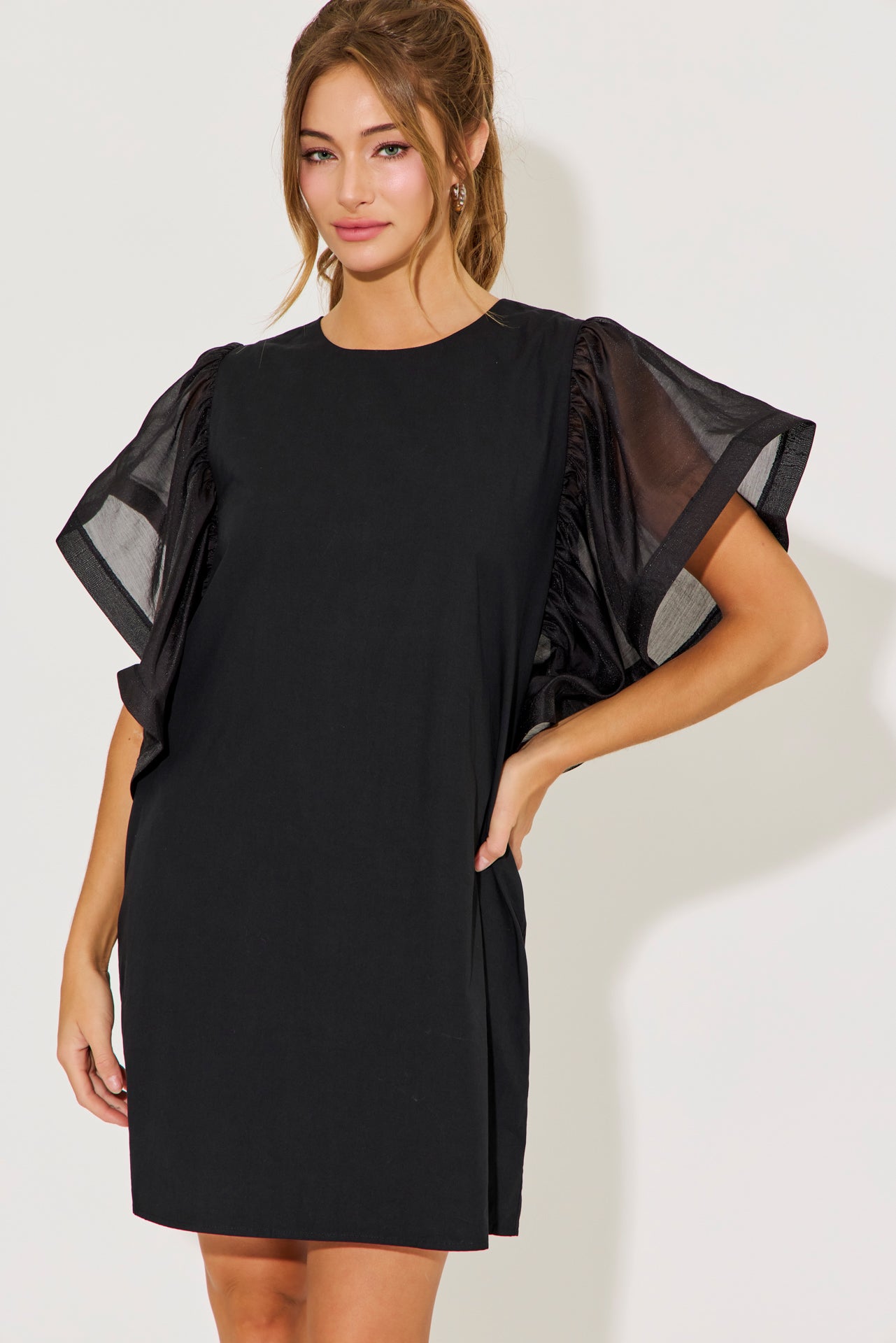 Airy Elegance Woven Oversized Sleeve Dress