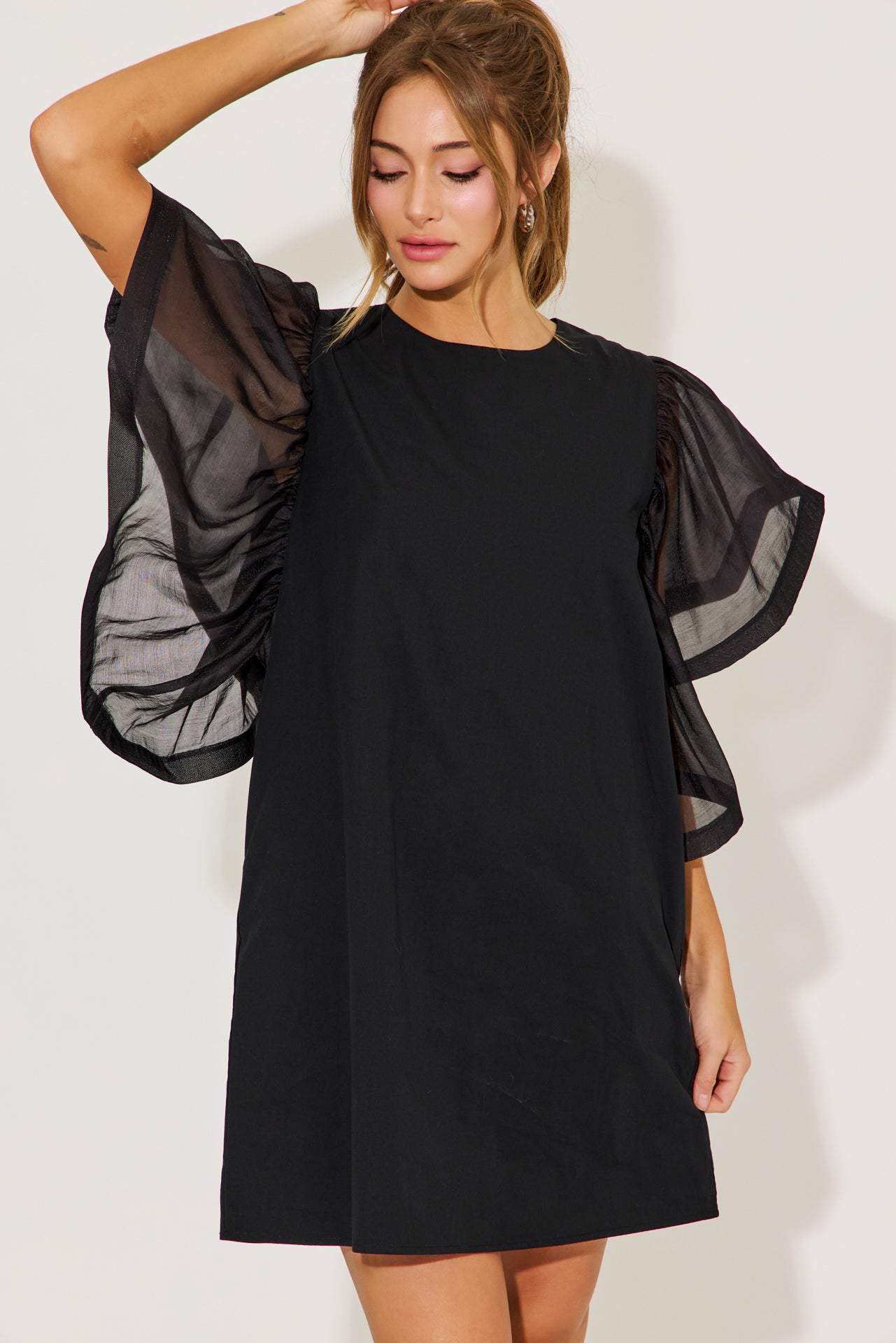 Airy Elegance Woven Oversized Sleeve Dress