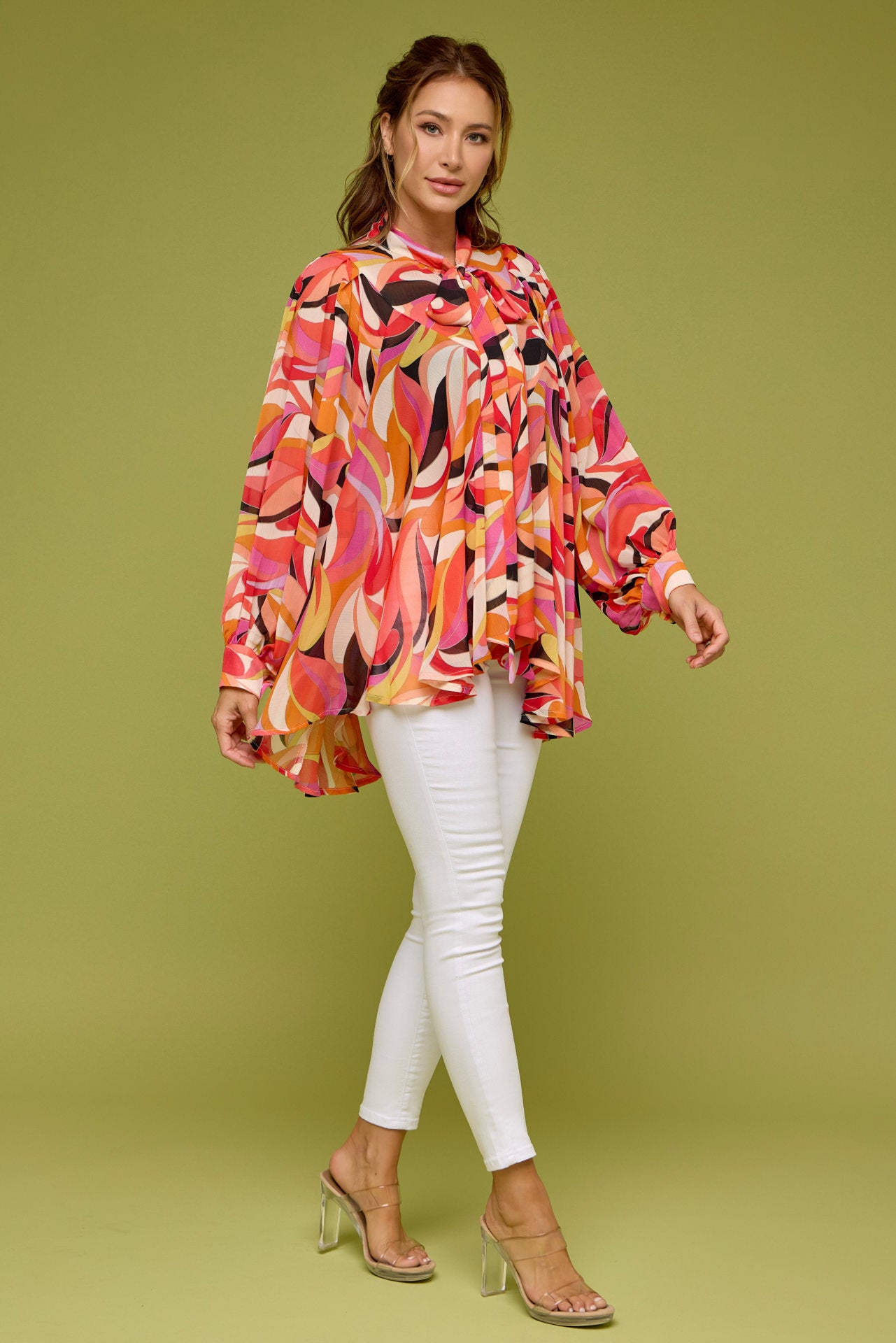 Neck Tied Front Long Sleeve Top