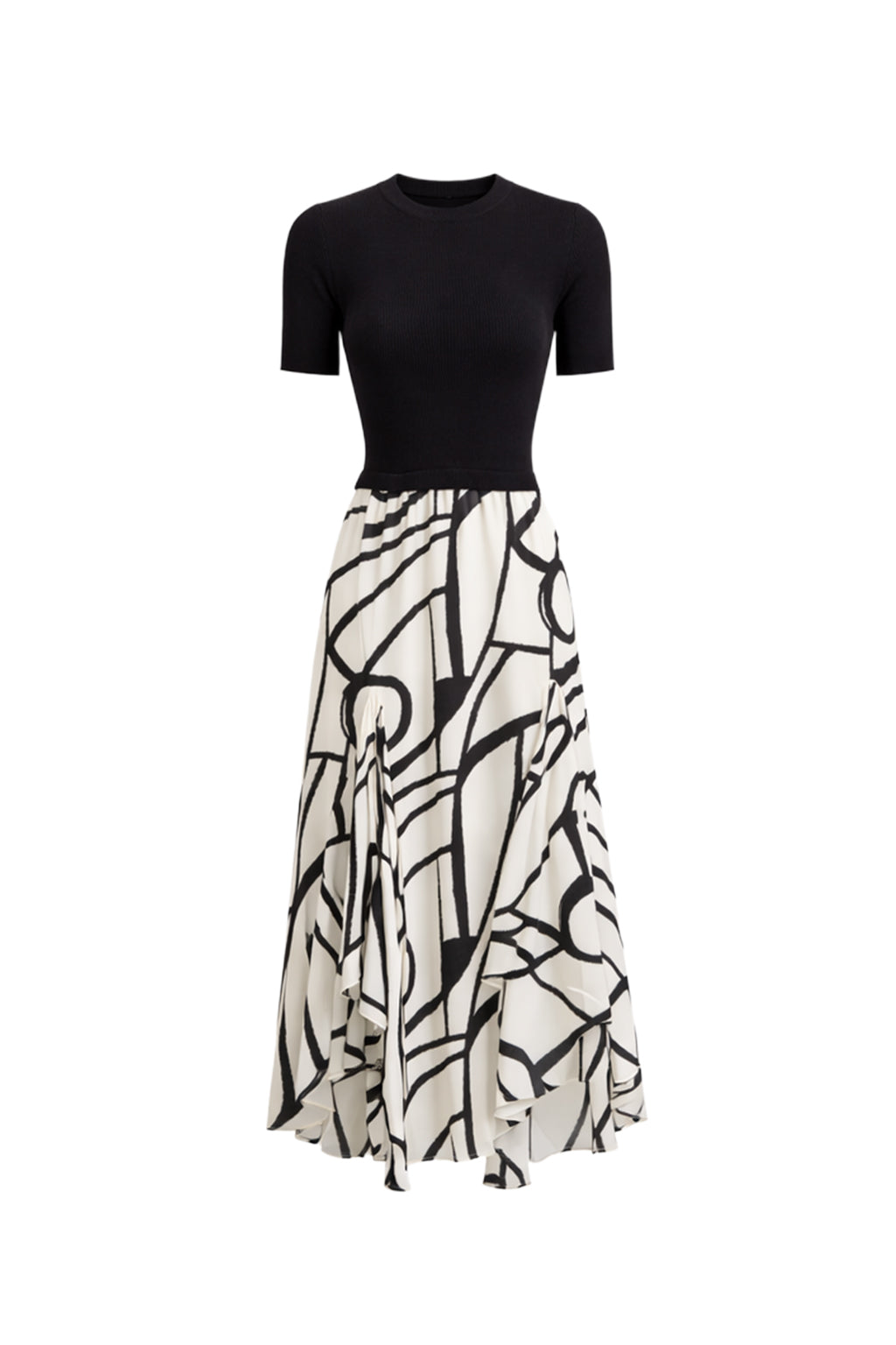 Camellia Short Sleeve With Printed Bottom Dress