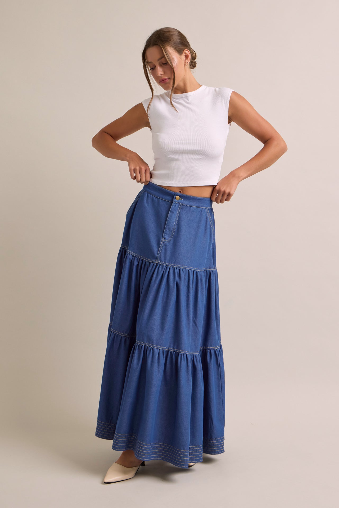 Eliza Denim Tiered Skirt