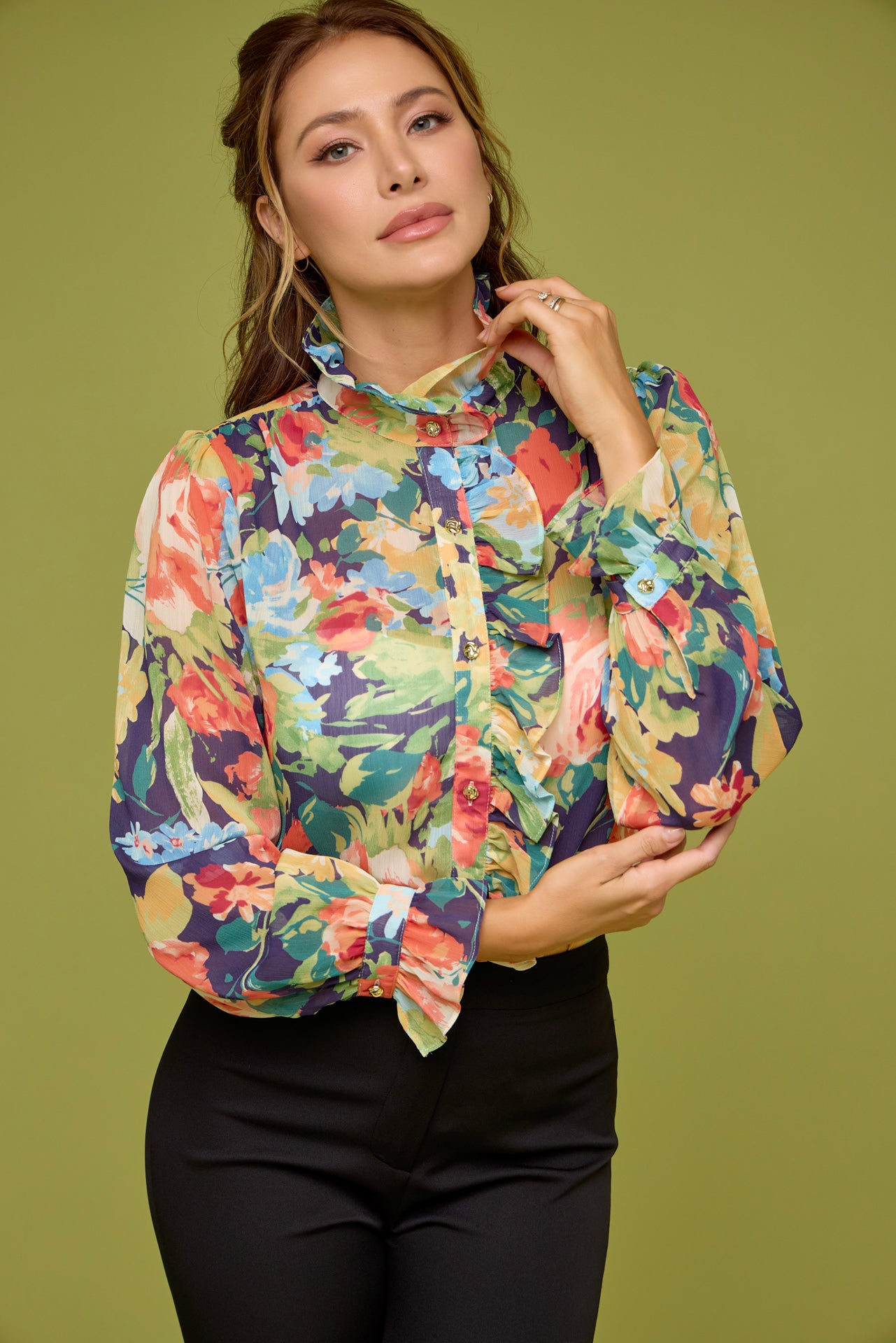 Printed chiffon Ruffled top