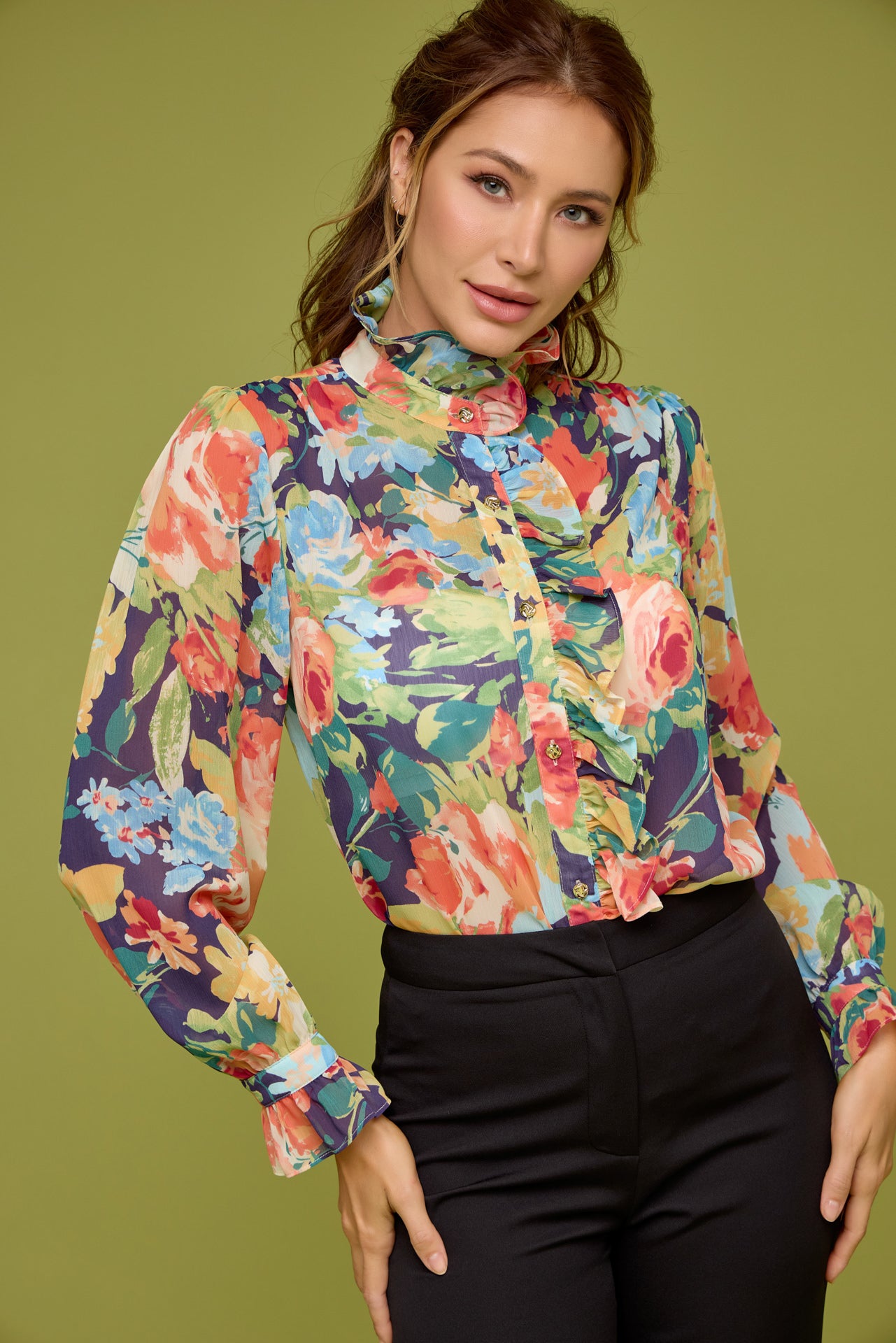 Printed chiffon Ruffled top