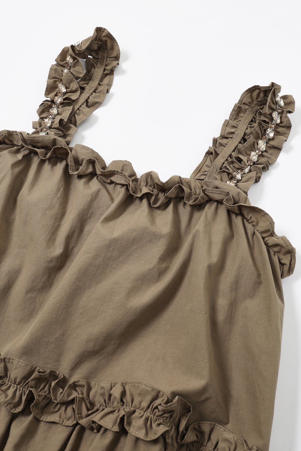 Ethereal Ruffle Elegance Dress With Rhinestone Detail