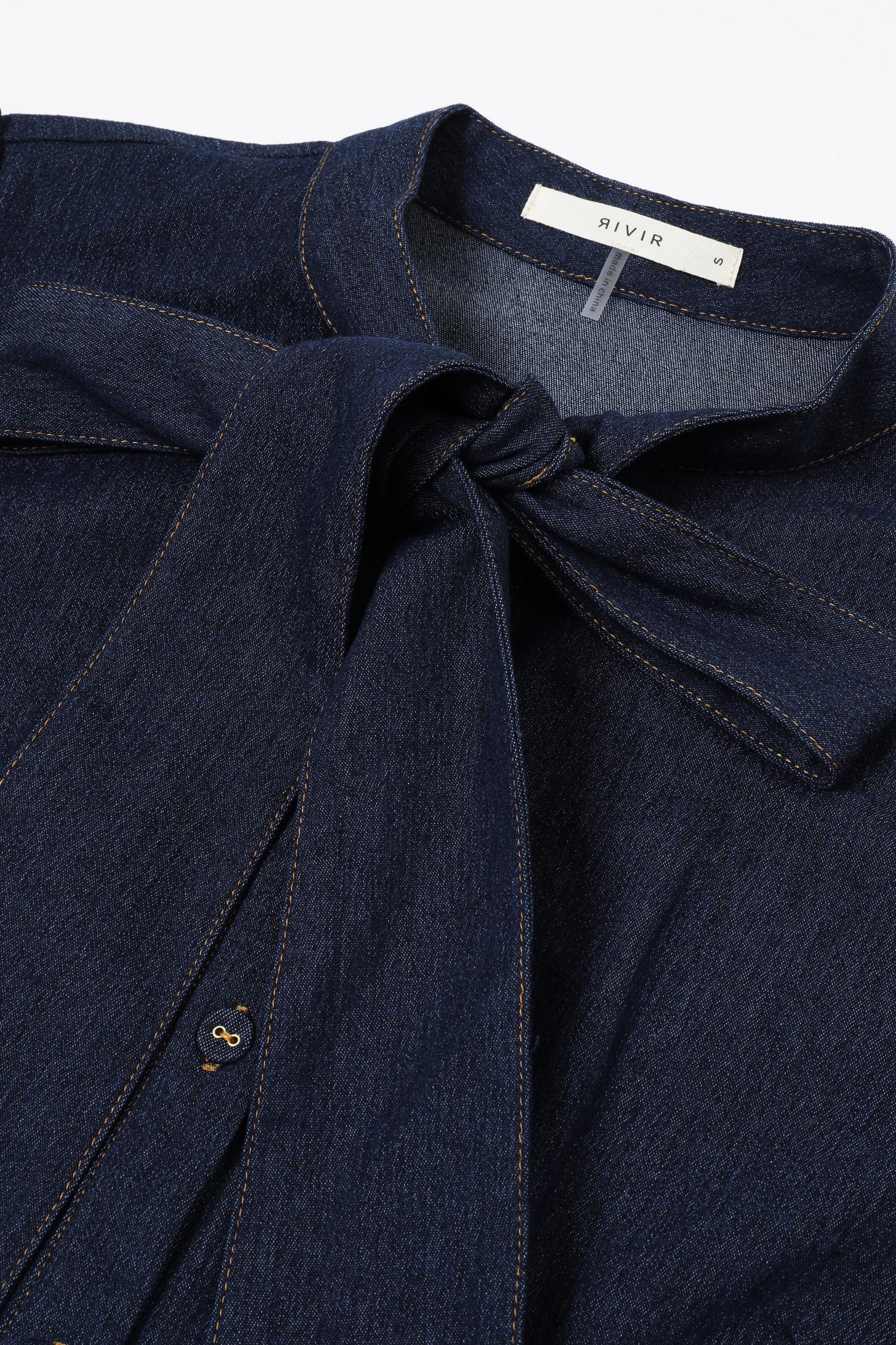 Bow Accent Denim Shirt