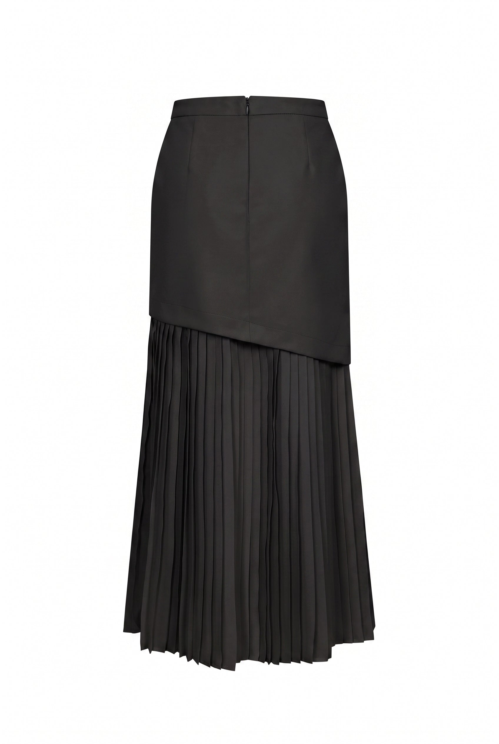 Pu Leather Chiffon Contrast Midi Skirt