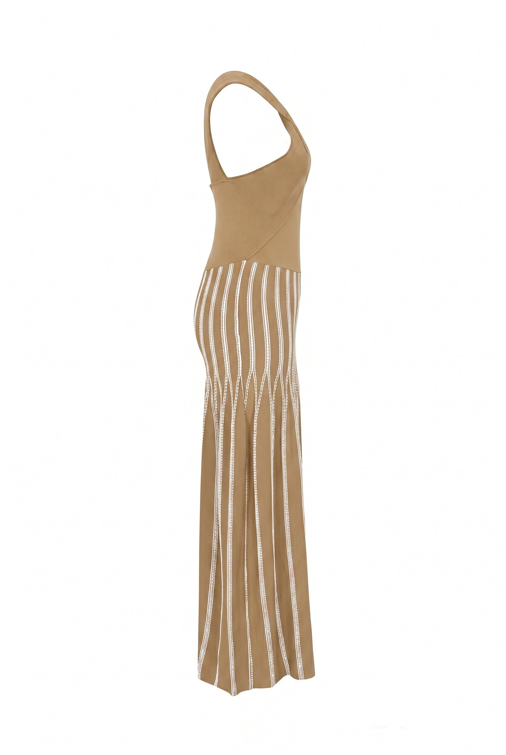 Nadine Knit Stripe Crisscross Halter Midi Dress