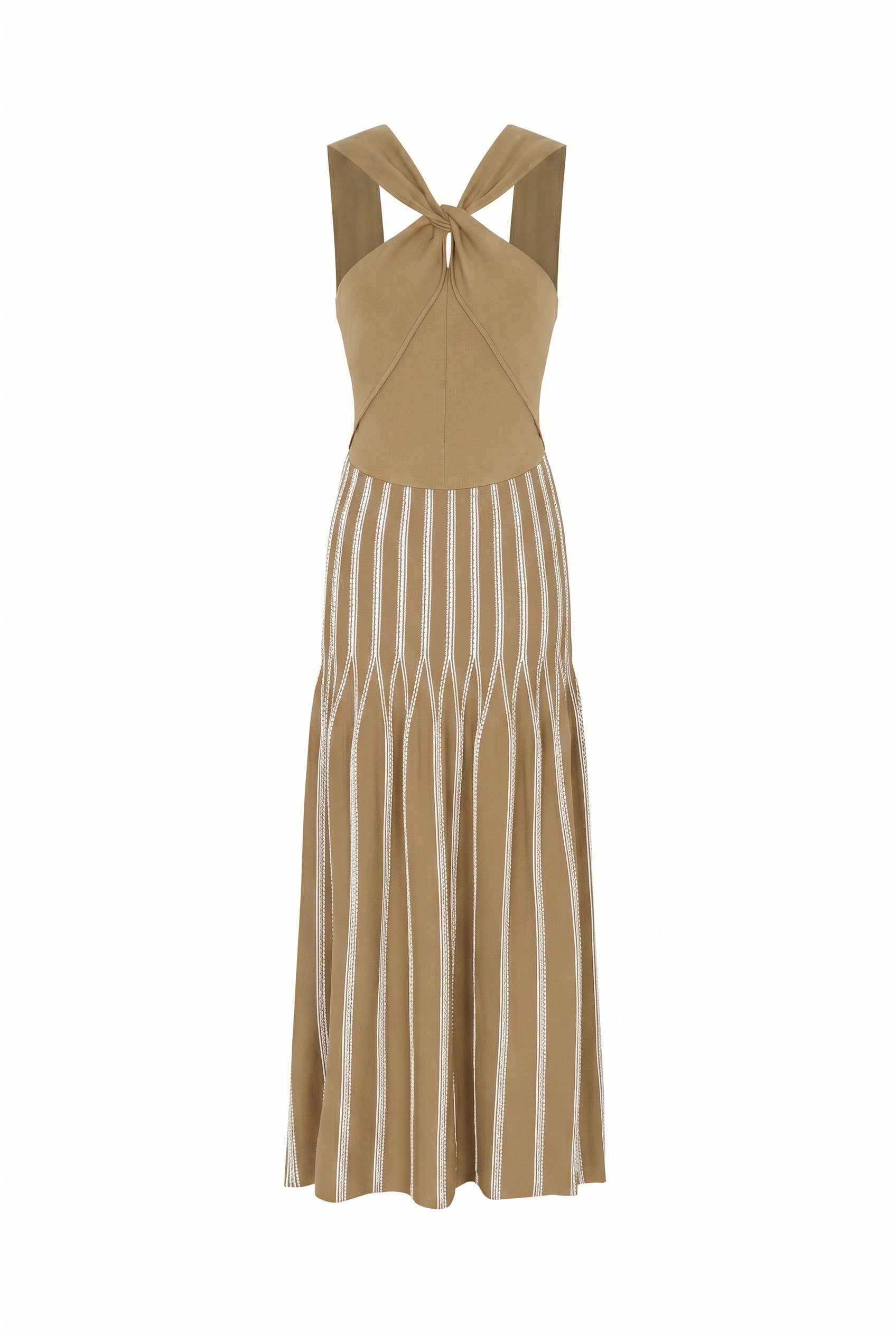 Nadine Knit Stripe Crisscross Halter Midi Dress