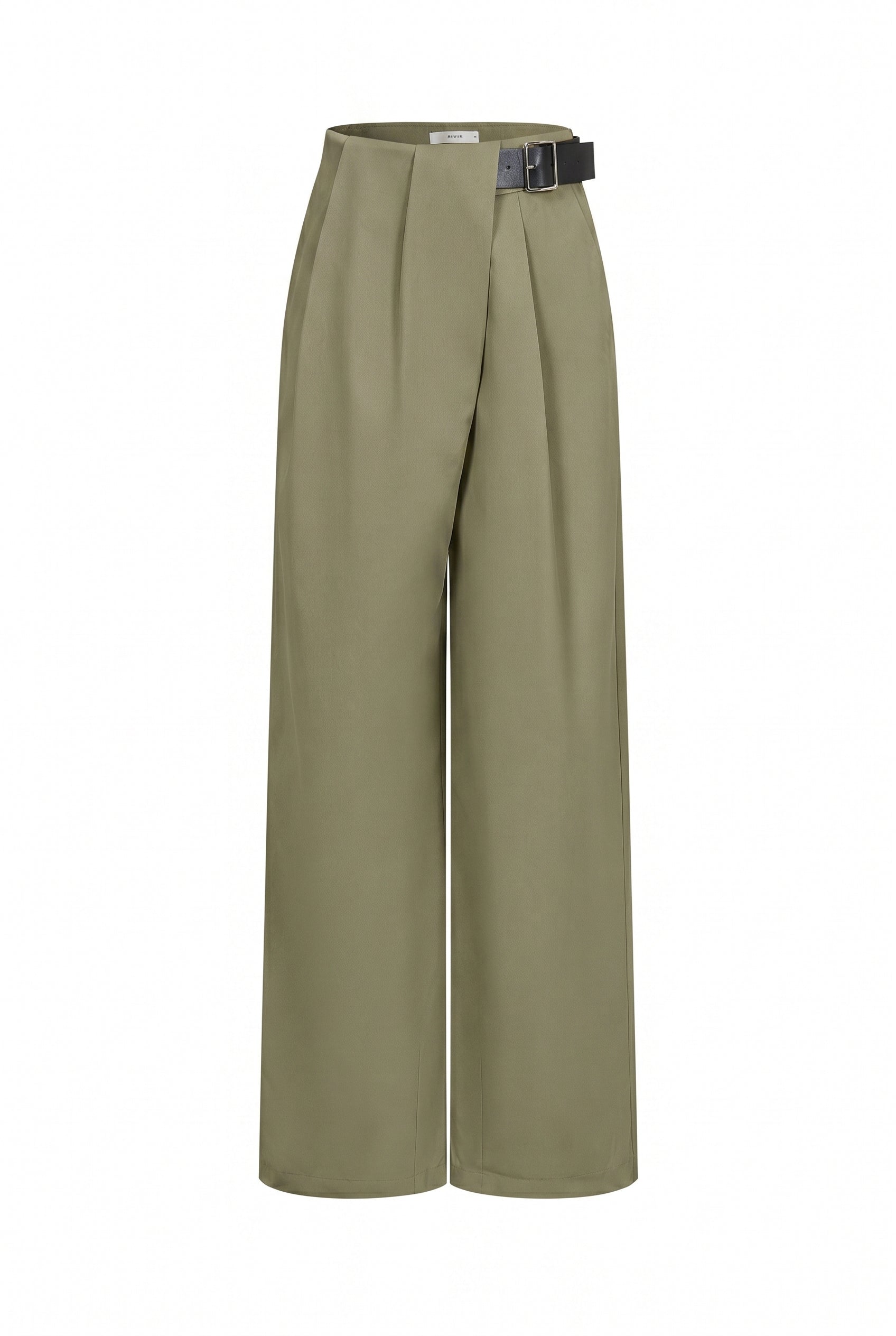 Axelle Woven Asymmetrical Pleated Pants with PU Belt