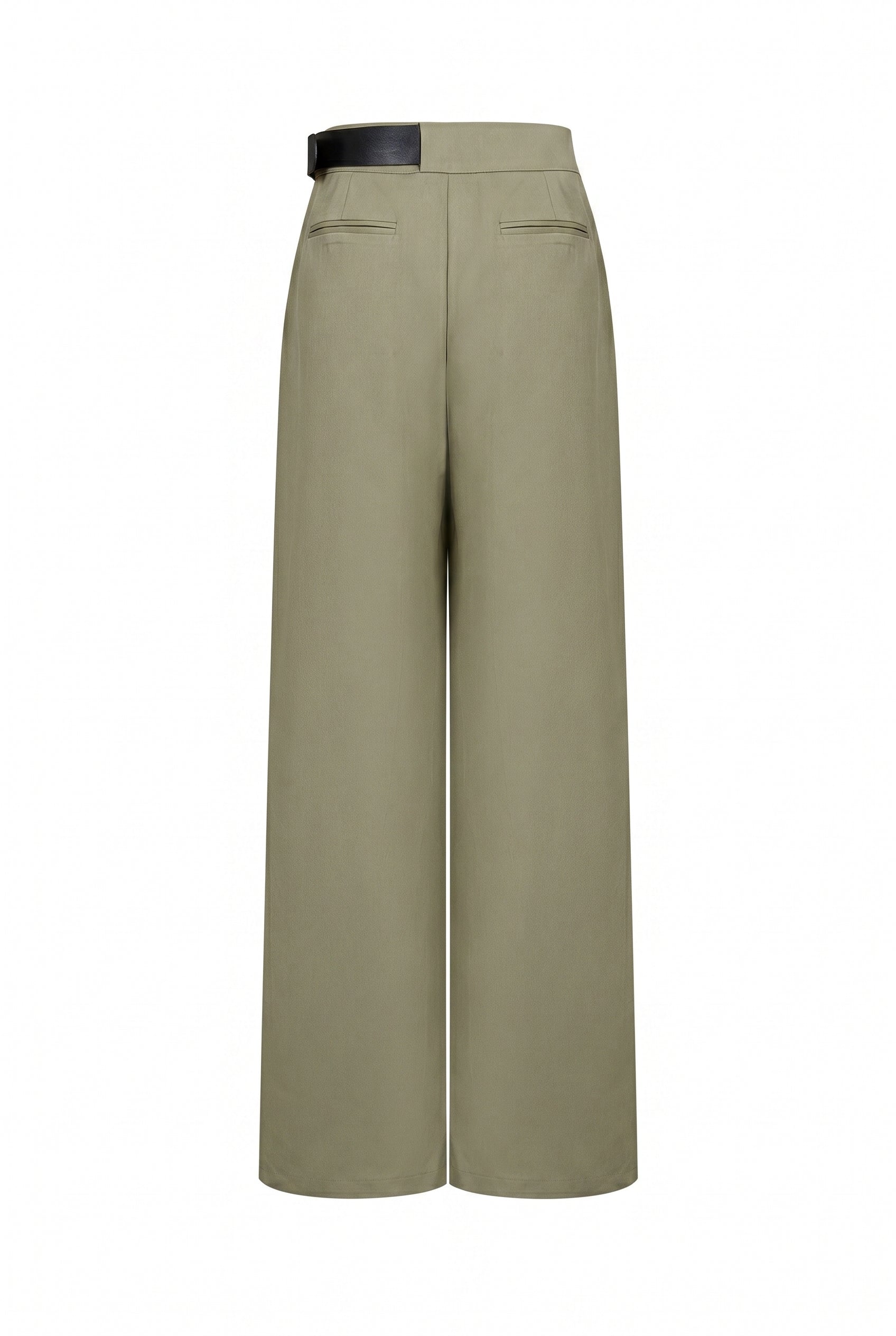 Axelle Woven Asymmetrical Pleated Pants with PU Belt