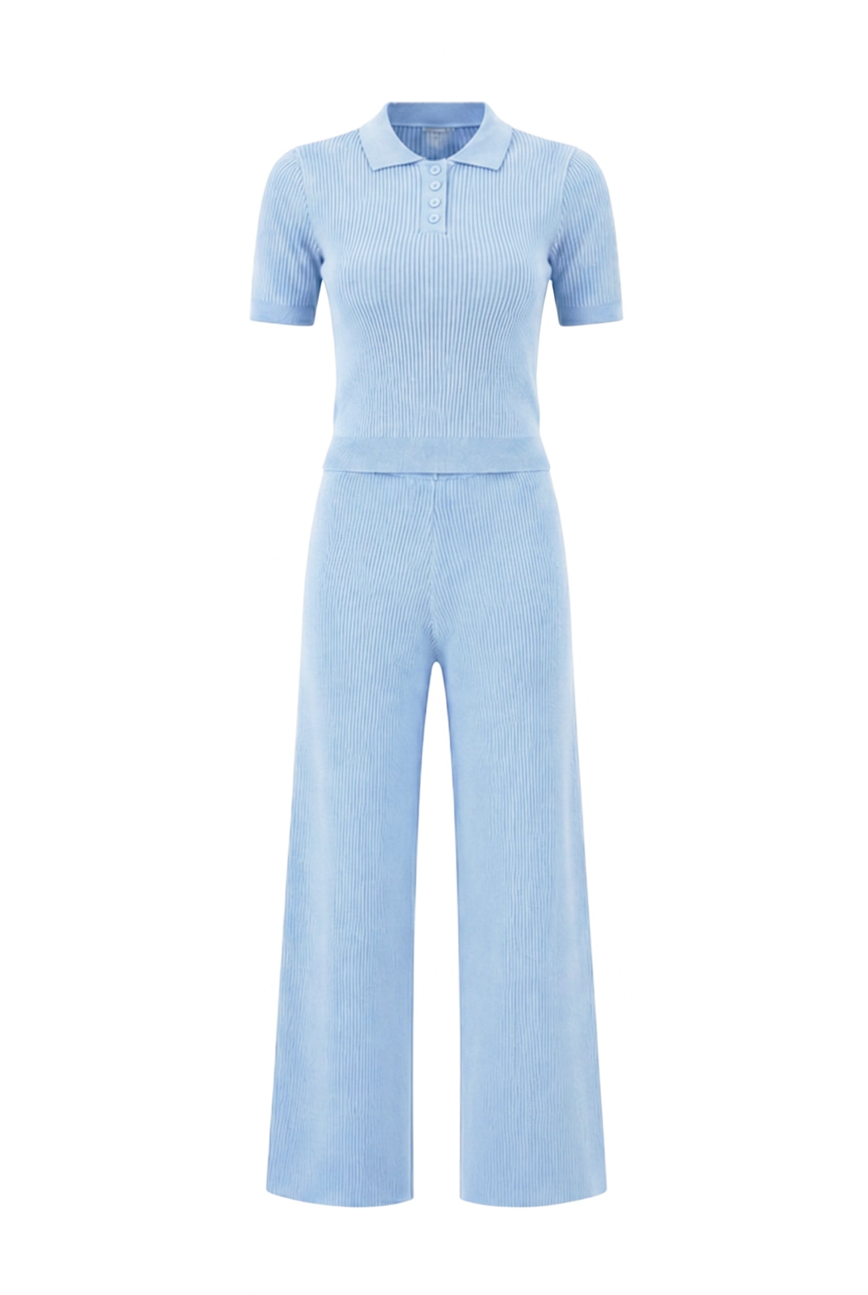 Knit Polo Crop Top y pantalones Set