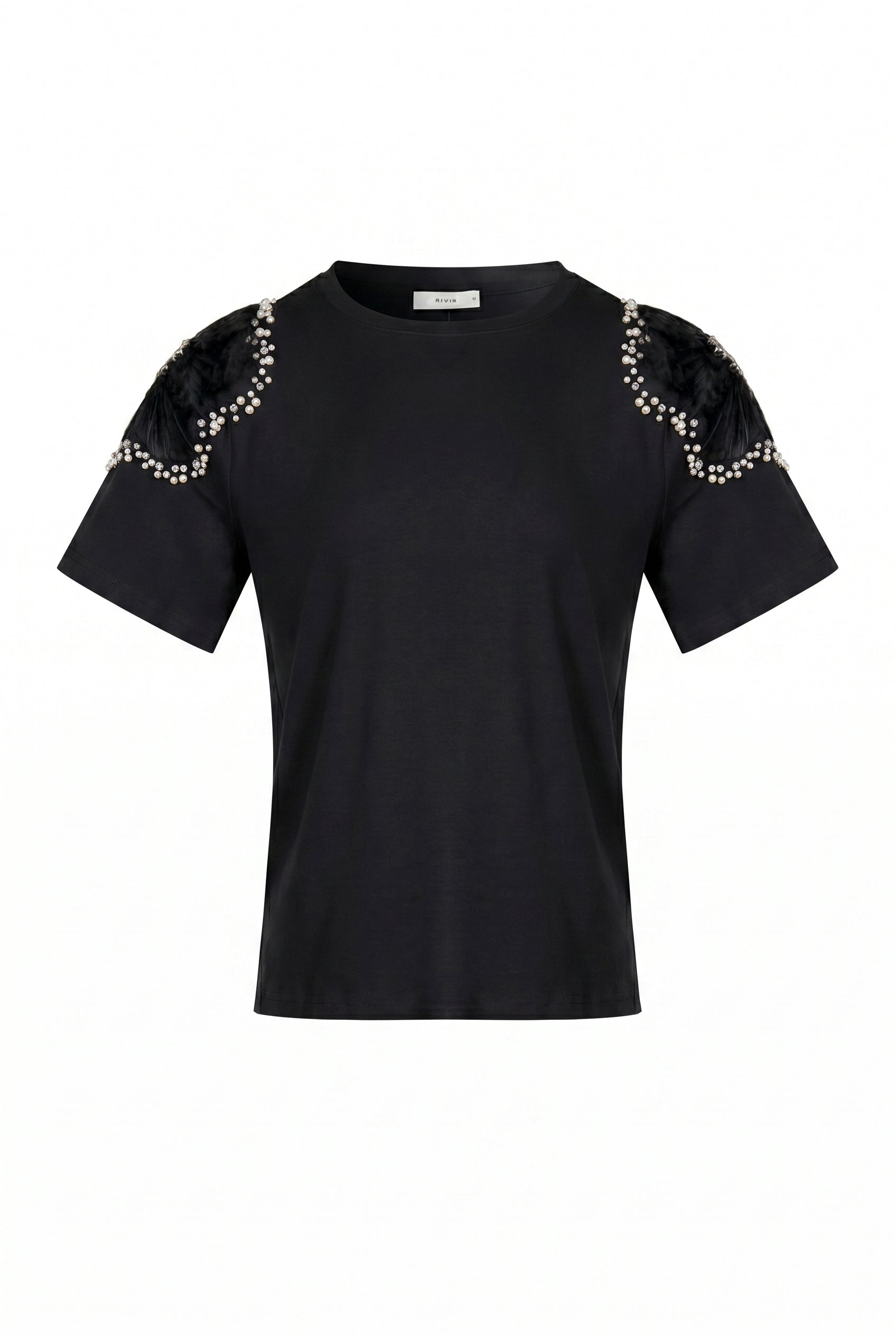 Knit T-shirt with Embellished Sheer Flowers