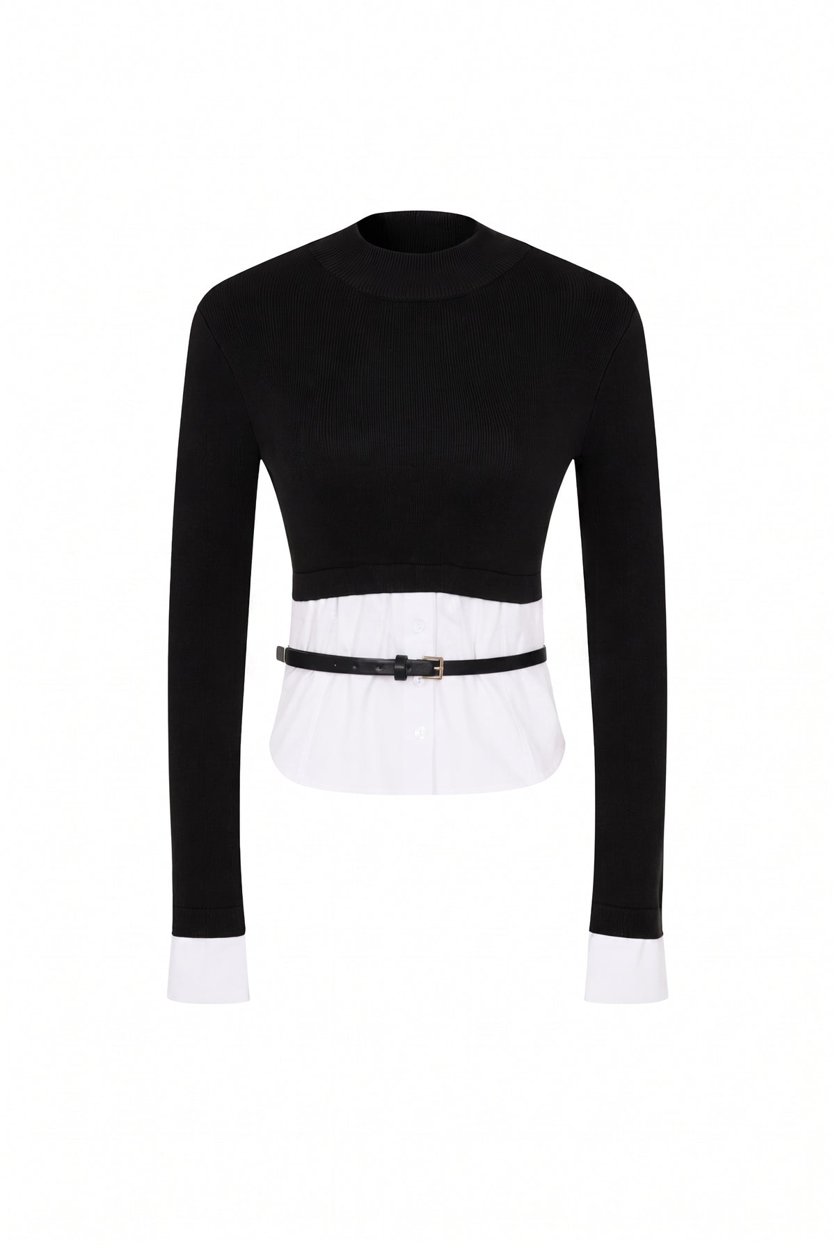 Knit Long Sleeve Top With Shirt Duo And Belt