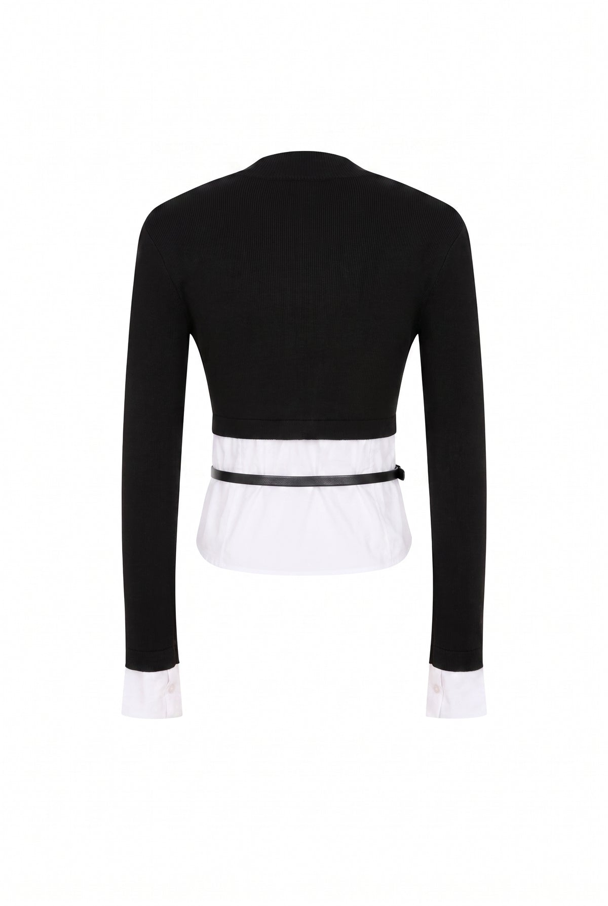Knit Long Sleeve Top With Shirt Duo And Belt