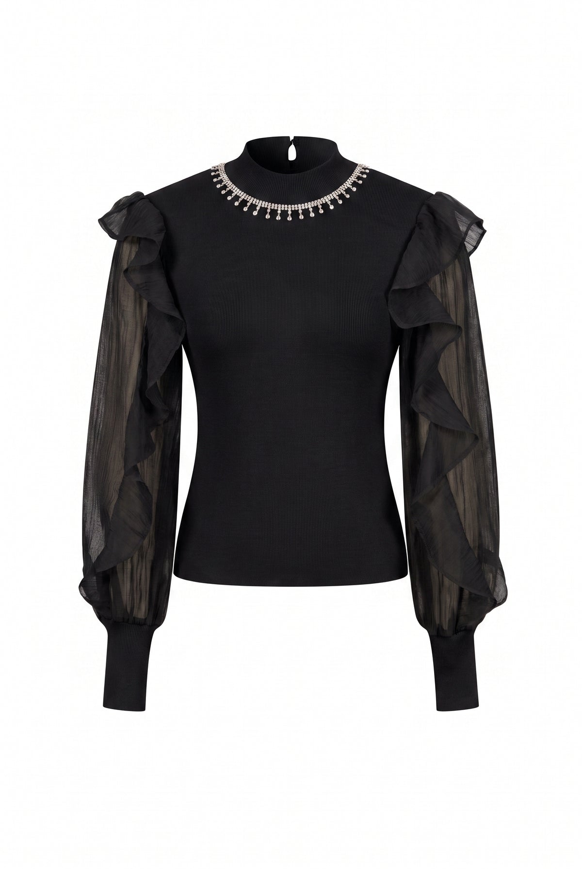 Embellished Woven Mix Sweater