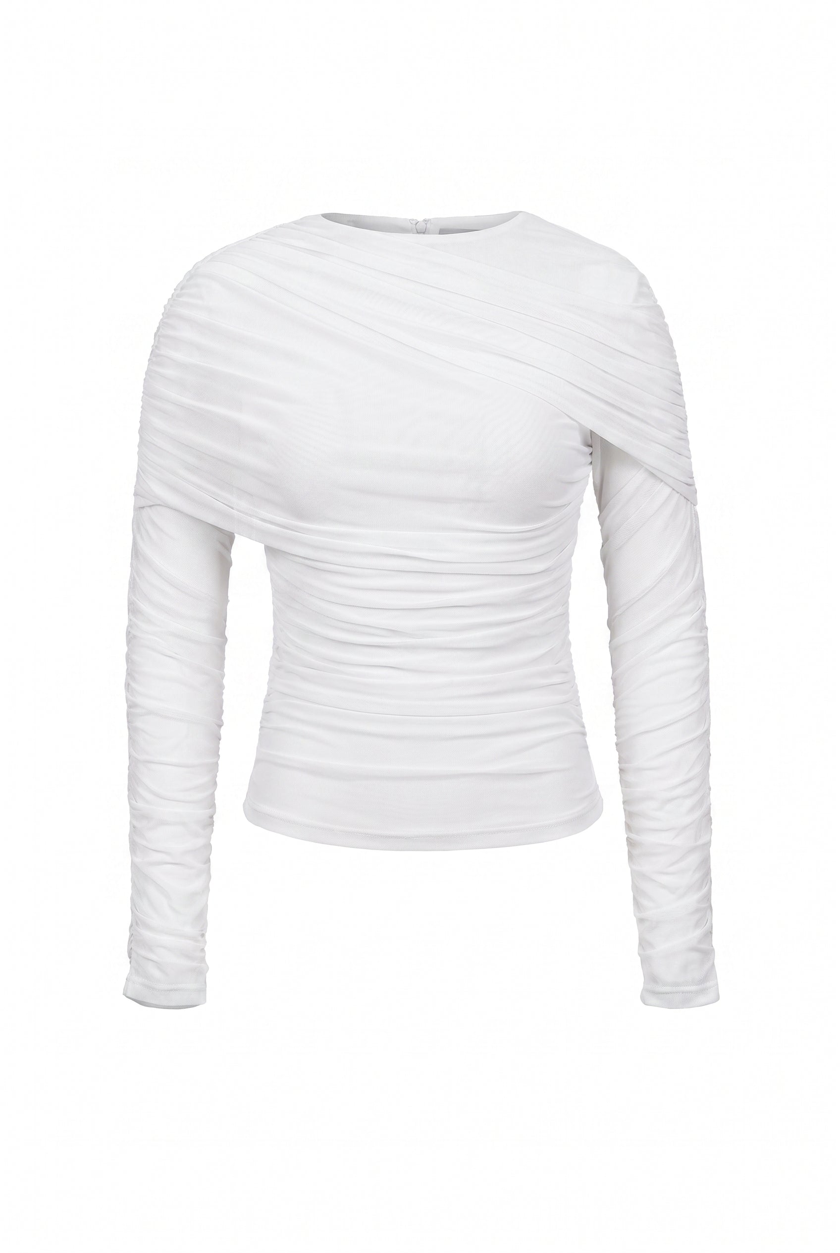 Noemie Power Mesh Double Layer Draped Long Sleeve Top
