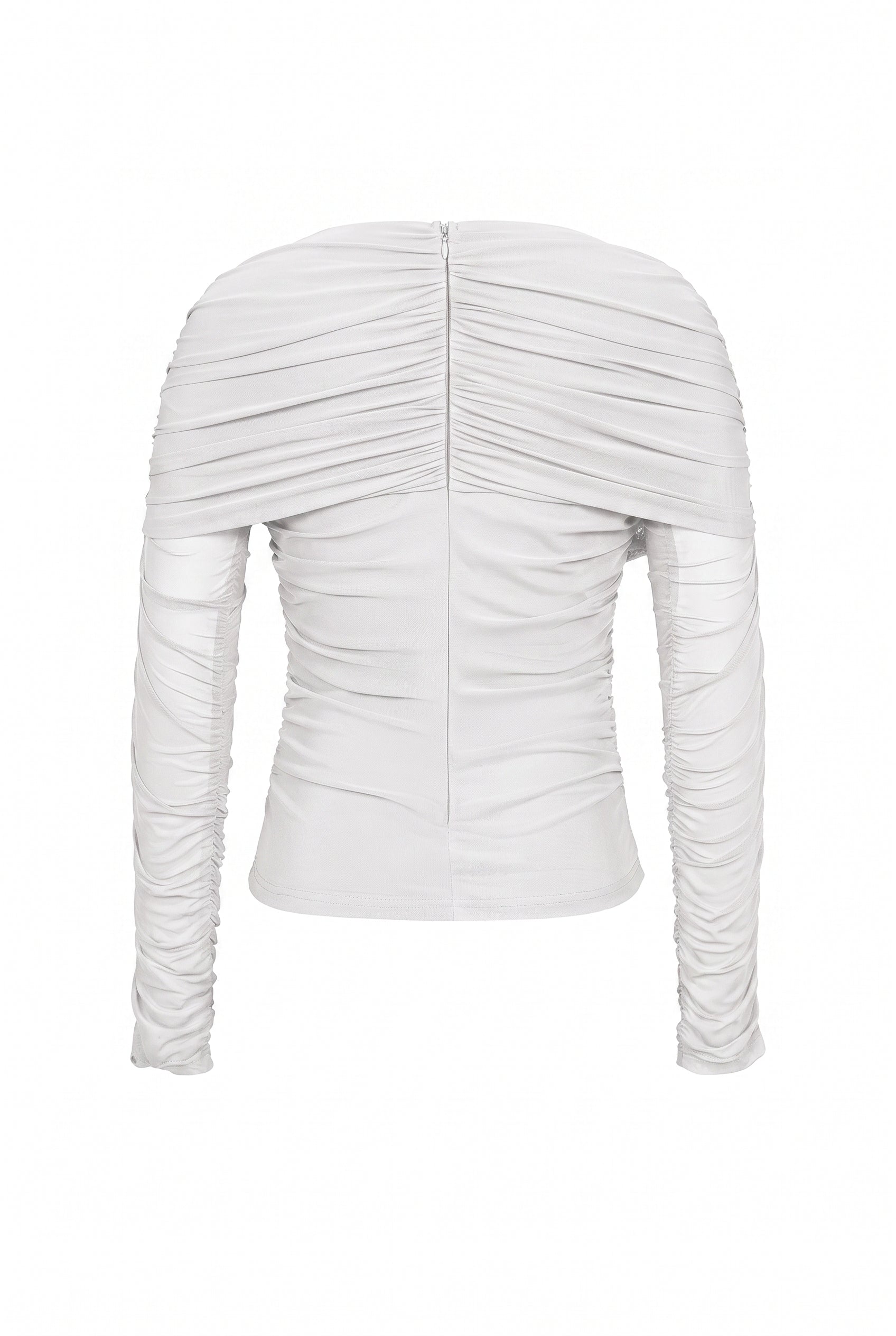 Noemie Power Mesh Double Layer Draped Long Sleeve Top
